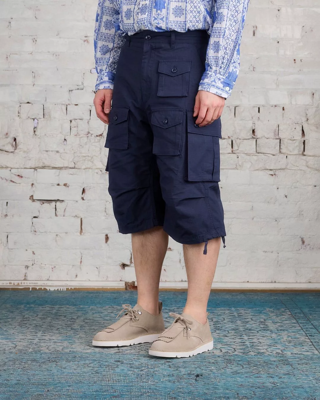 Engineered Garments Shorts Engineered Garments FA Pant Flight Shorts Blue