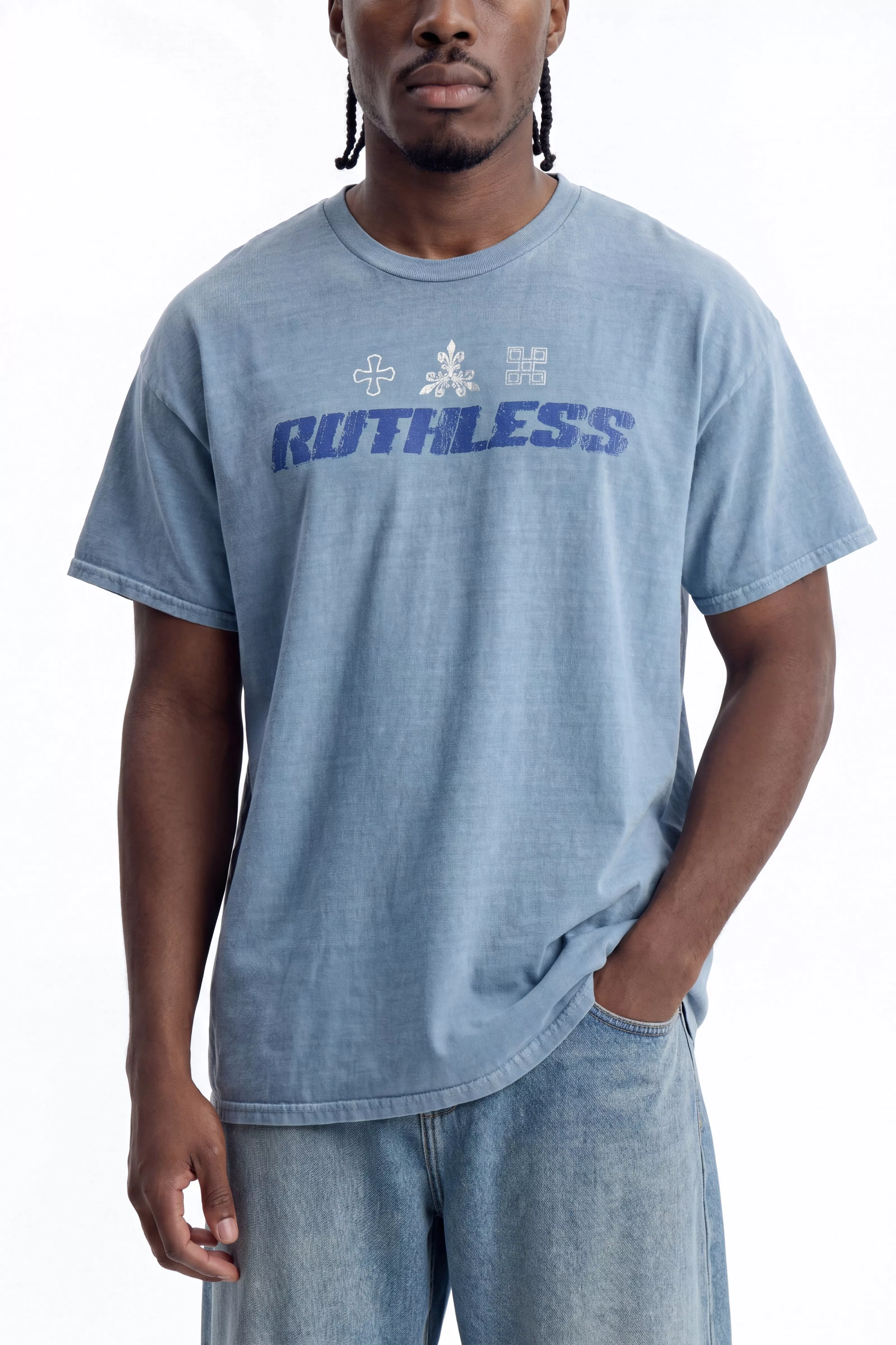 Ruthless Chaos Oversized Washed Short Sleeve Tee - Indigo