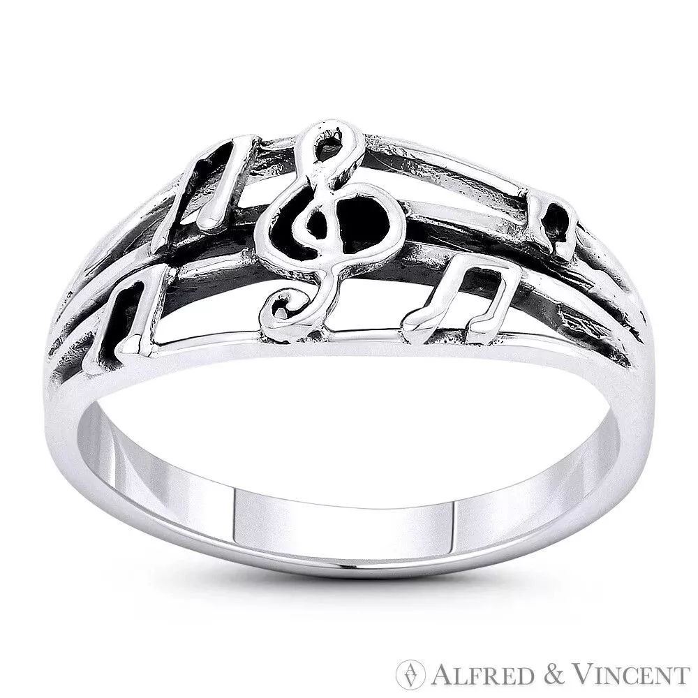 Other Rings Other G-Clef & Beamed Music Note Musical Charm Ring Silver