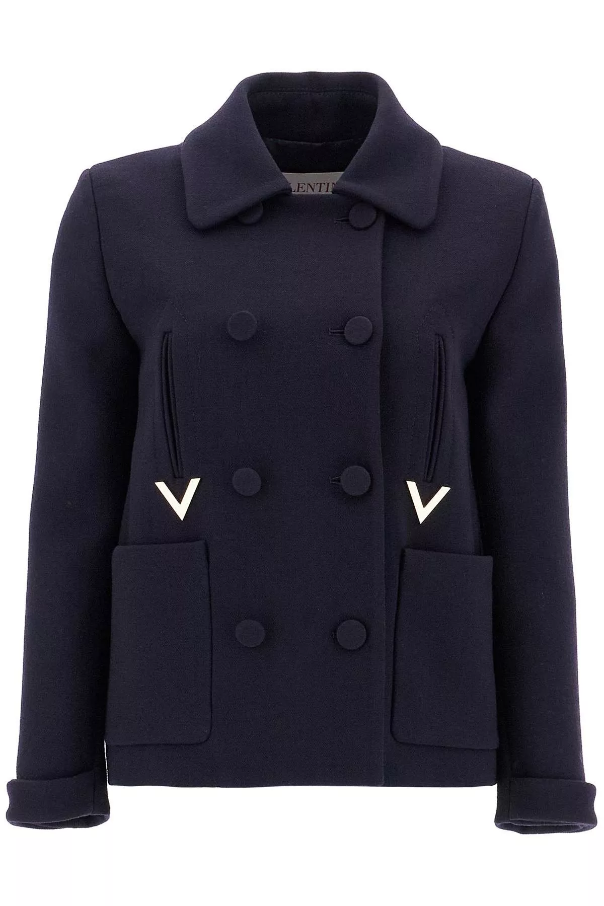 Valentino Coats VALENTINO GARAVANI 'Double Crepe Textured Cab Blue