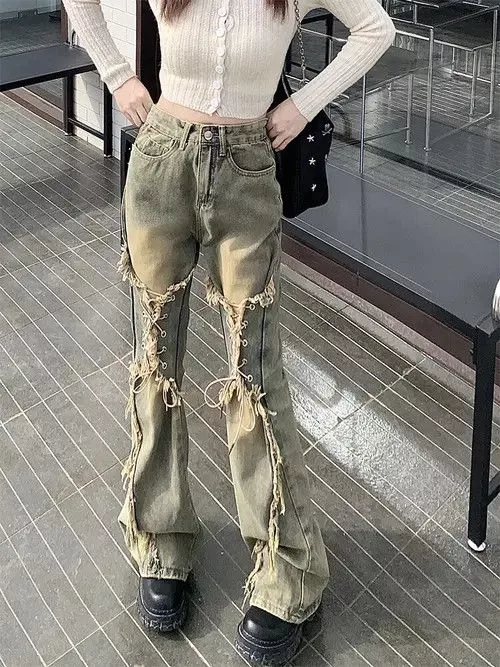 Jean Jeans Vintage Bell Bottom Goth Jeans Green