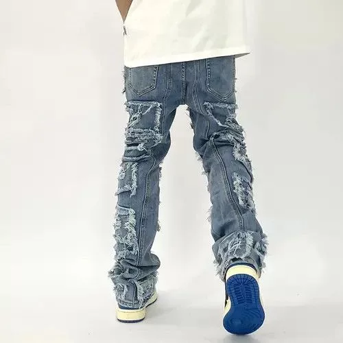 Jean Denim Hole Ripped Distressed Jeans Blue Avant-Garde