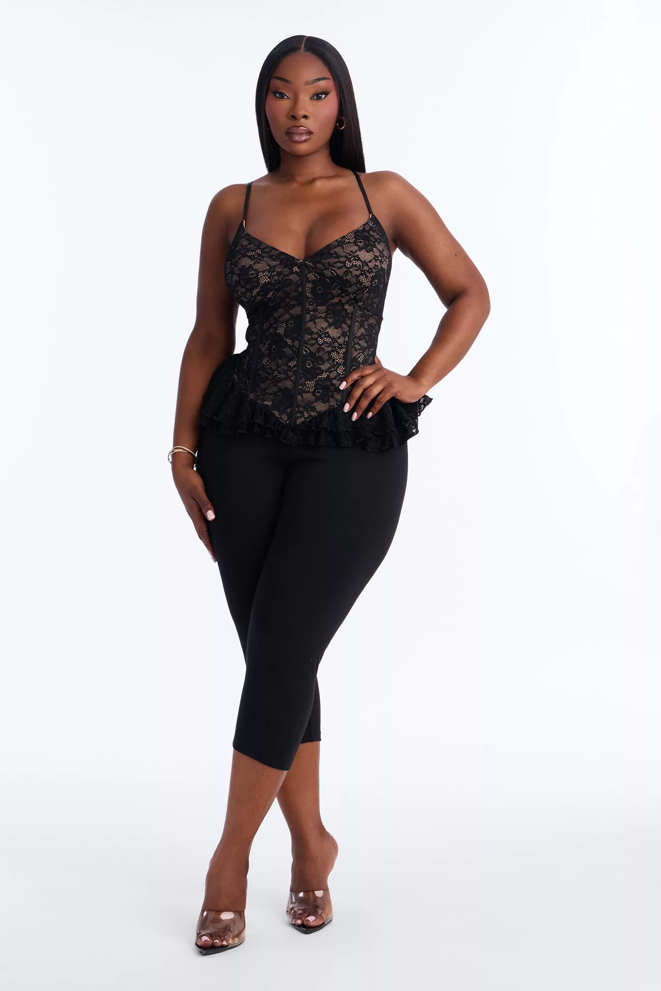 Another Romance Lace Ruffle Corset Top - Black