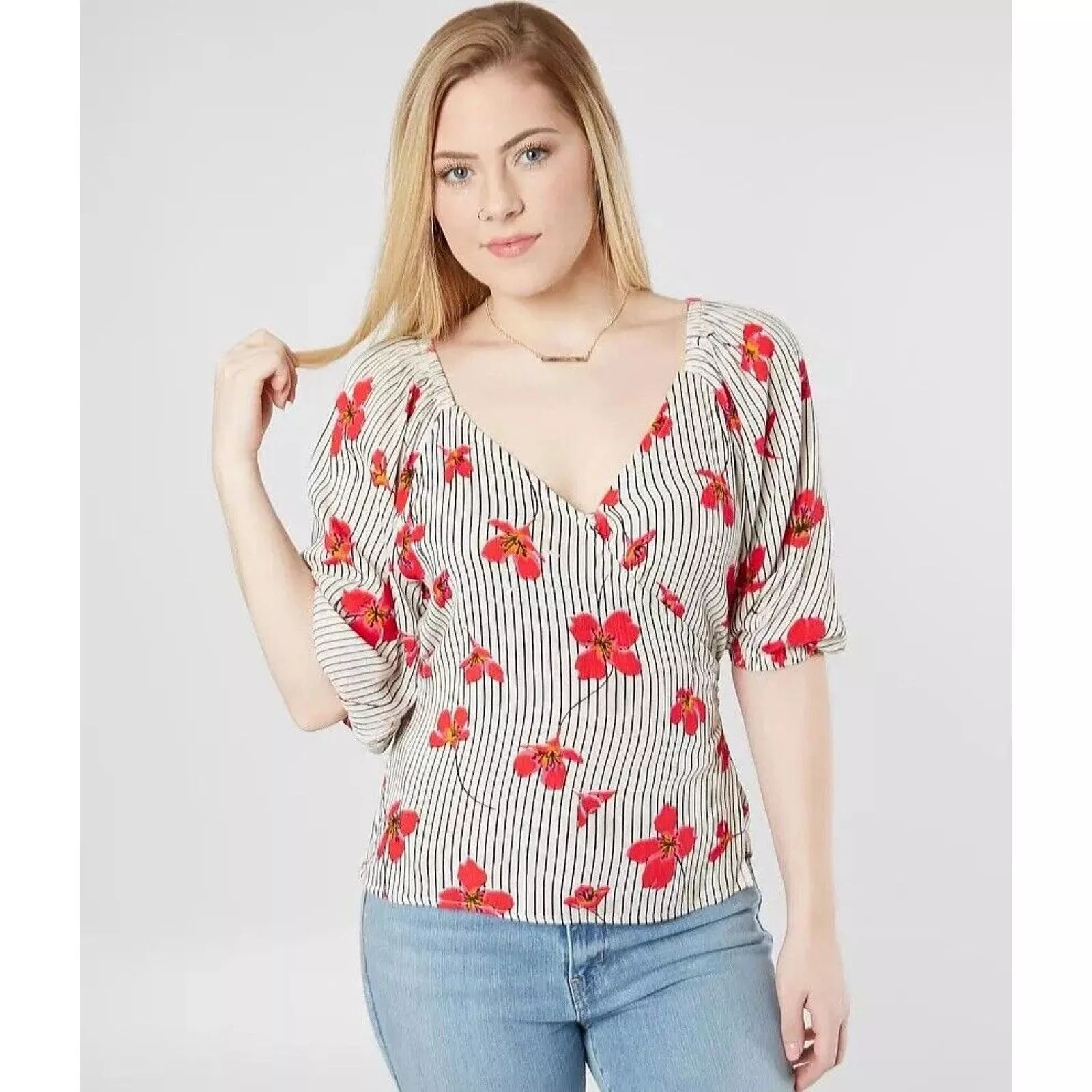 Billabong Blouses Billabong New Lust Versatile Wrap Top Medium Floral Blouse White