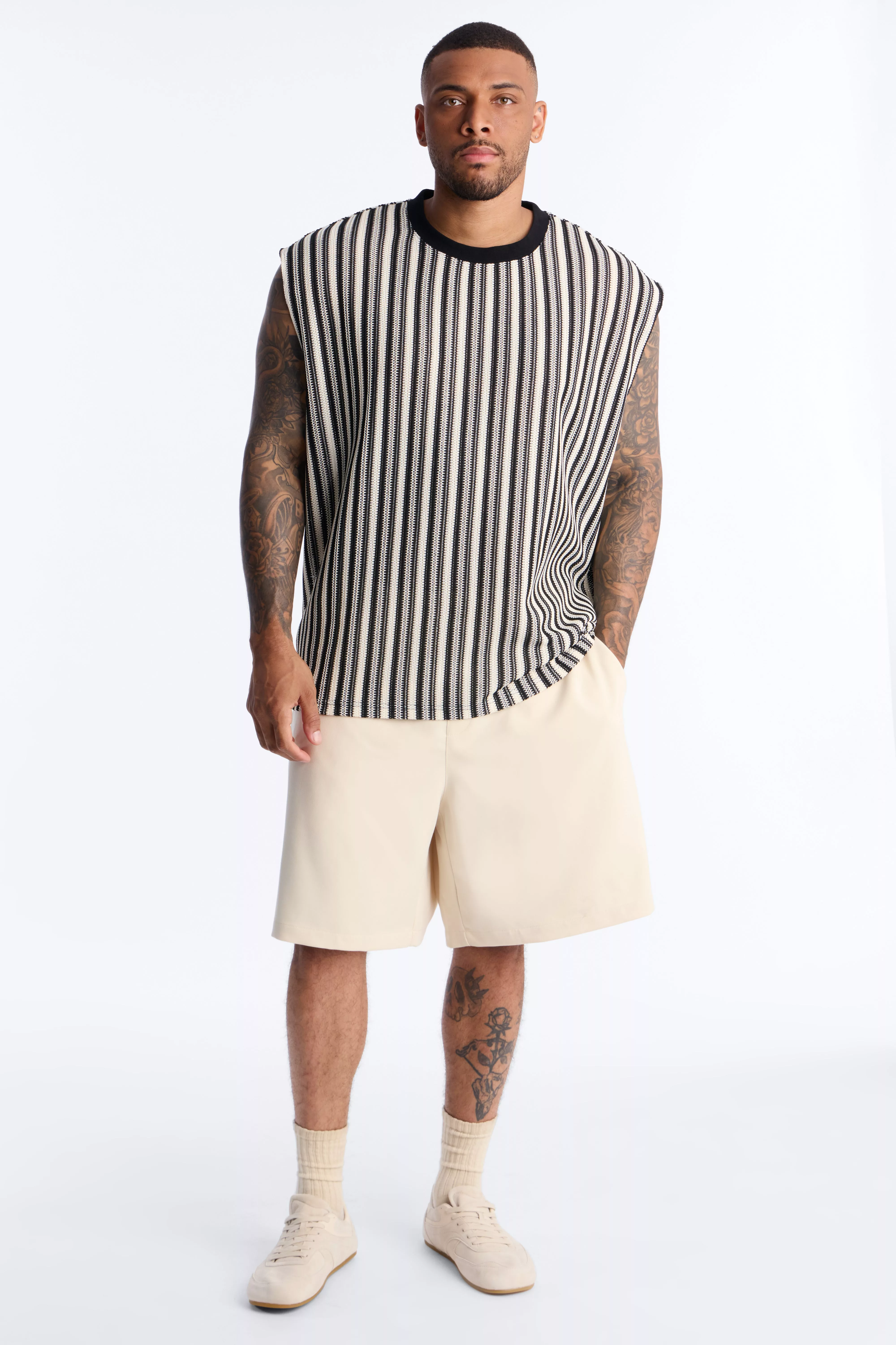 Ribbed Column Muscle Tee - Black/combo
