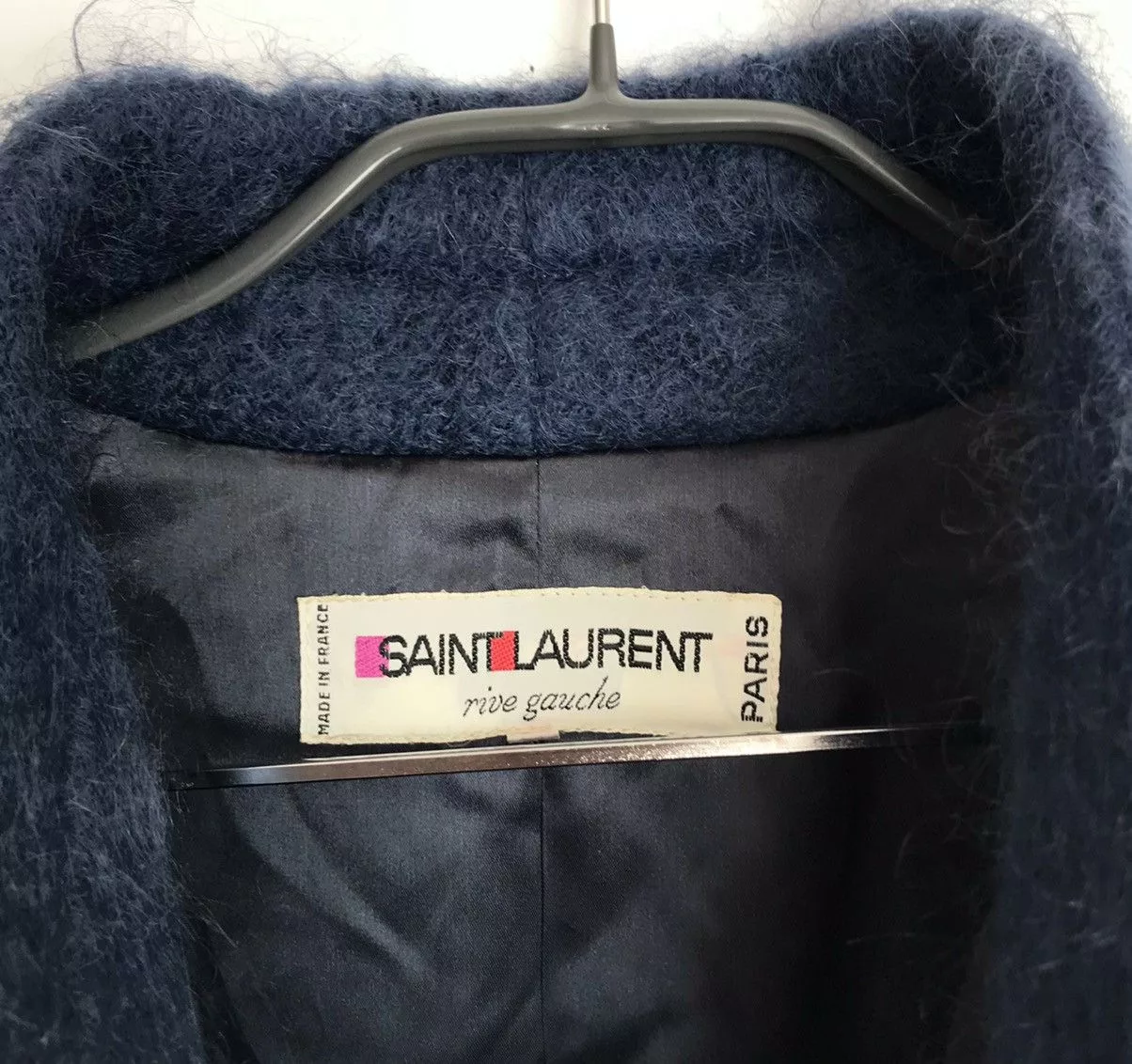 Yves Saint Laurent Fur Faux Fur Yves Saint Laurent Saint Laurent Rive Gauche Mohair Coat Quilted Blue Luxury