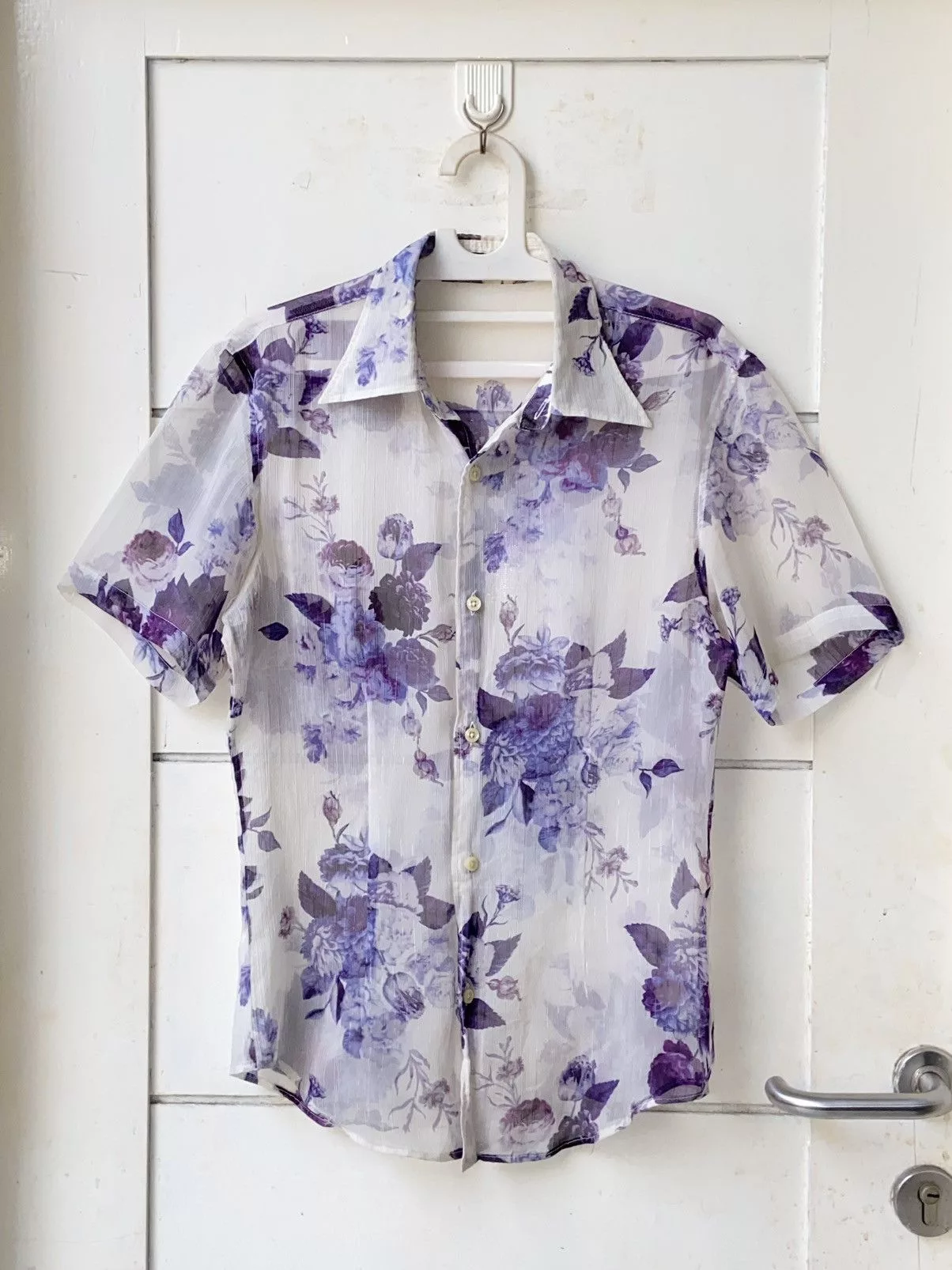 Tornado Mart Shirts Button Ups TORNADO MART Flower Patterned Mesh Shirt White