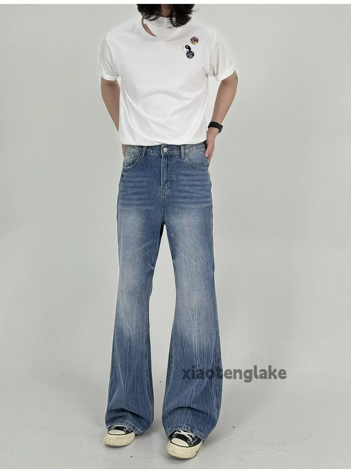 Jean Denim Jean × Vintage washed faded y2k yuppie bootcut flared disco jeans Blue