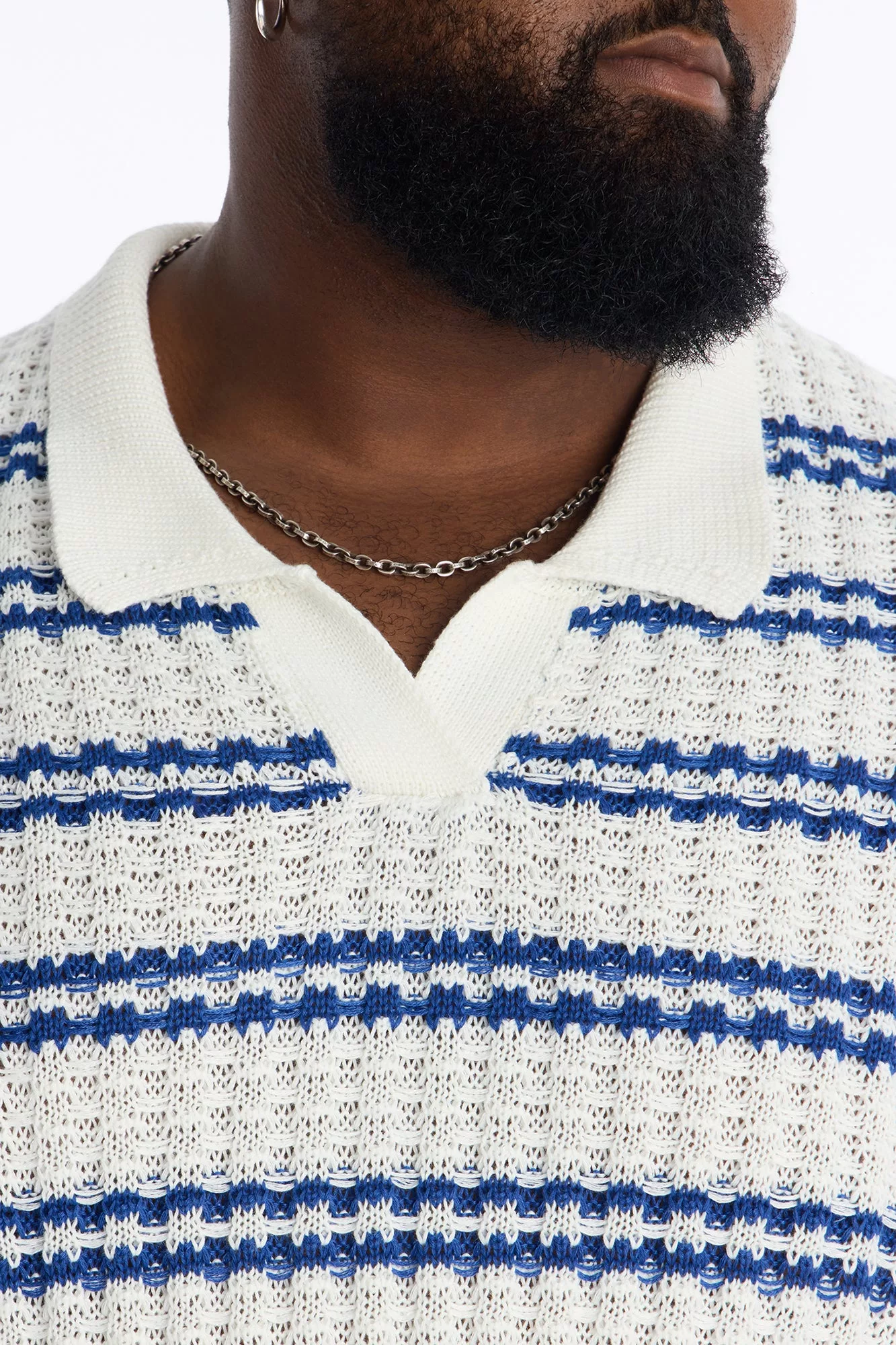 Static Stripe Johnny Collar Polo - Blue/combo