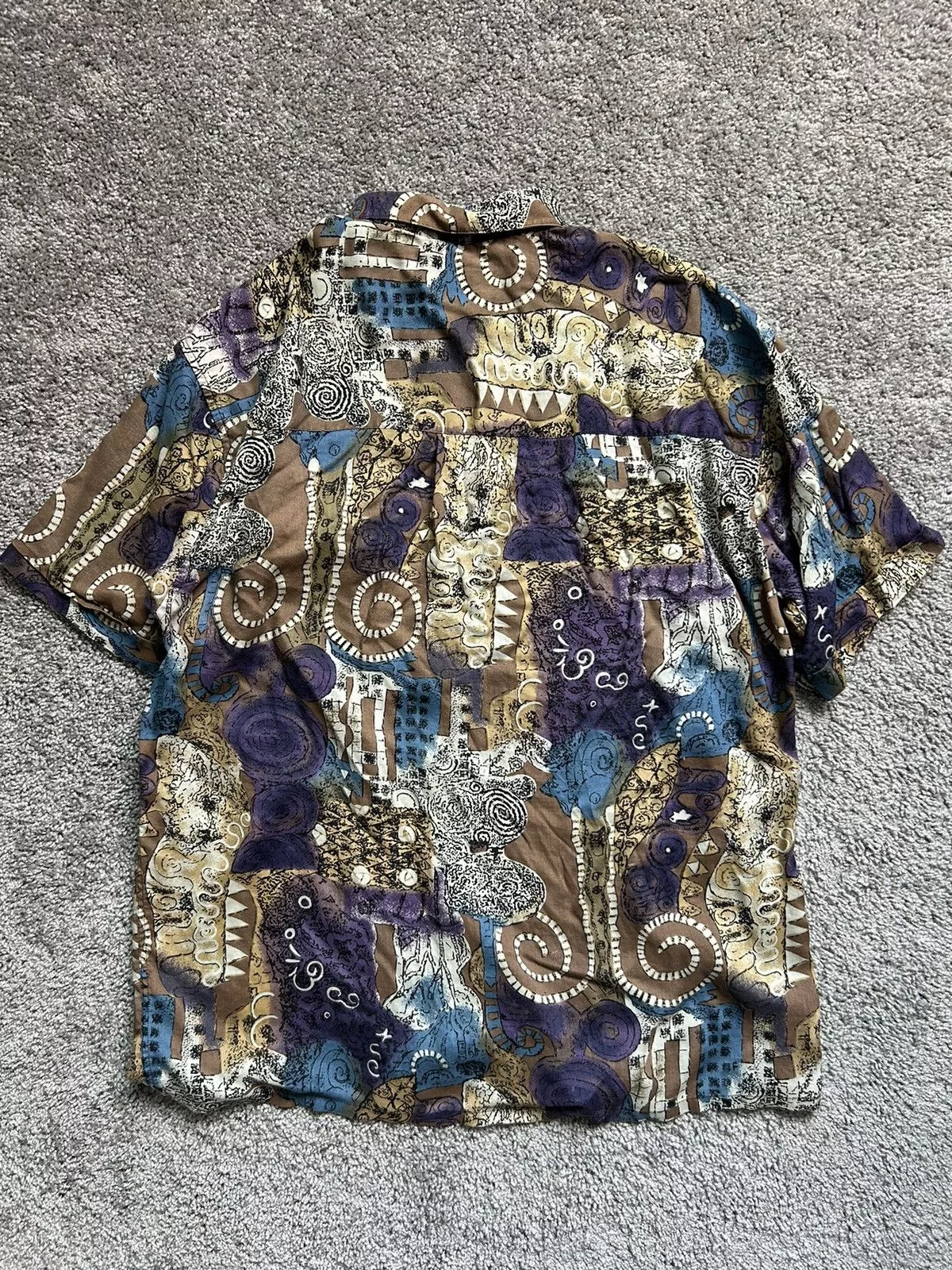 Vintage Shirts Button Ups Vintage 70s/80s Rayon Button Up Basic Elements Hong Kong Art Multi