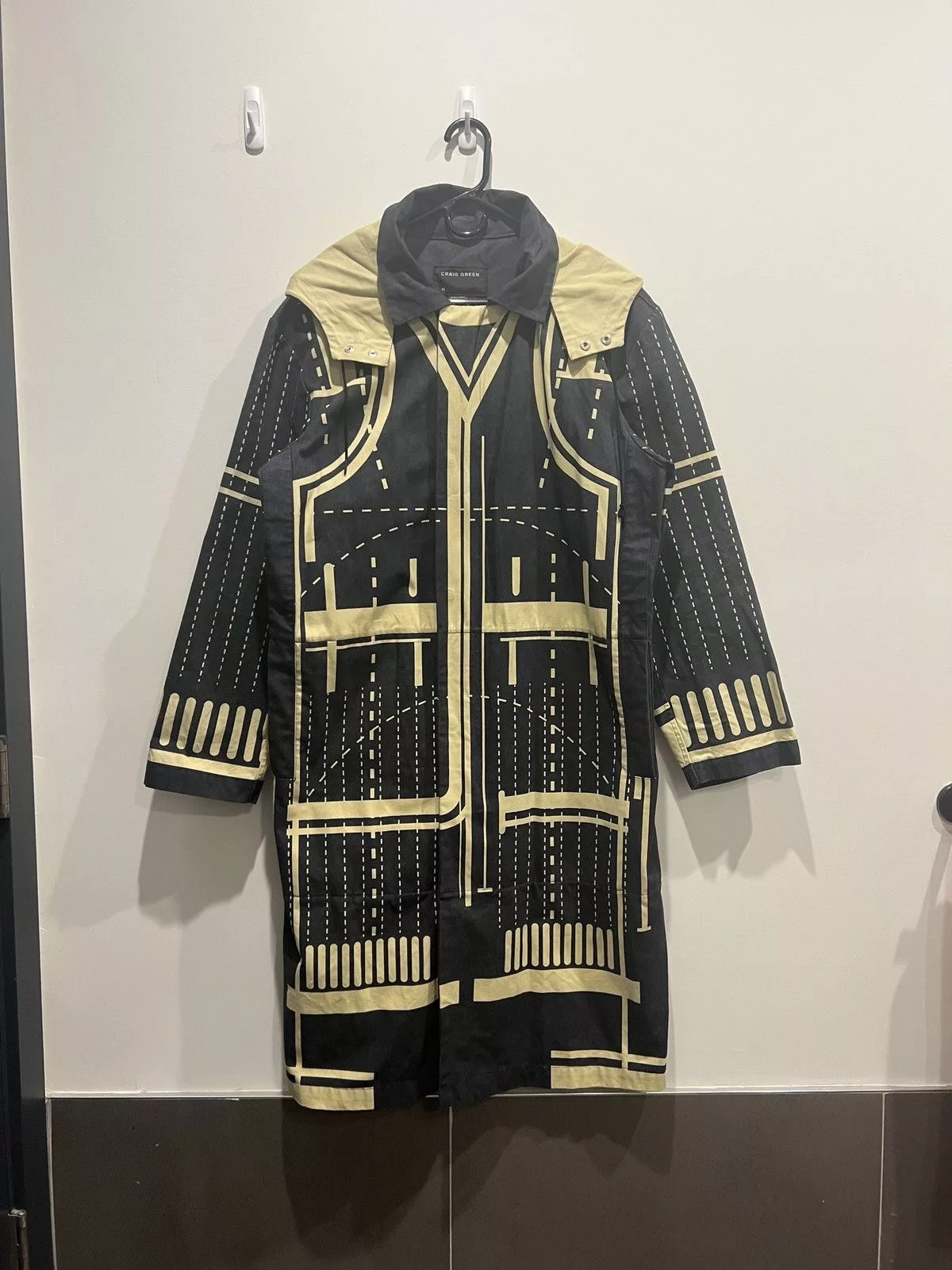 Craig Green Parkas Craig Green SS19 Geometric Print Cotton Parka Jacket Black