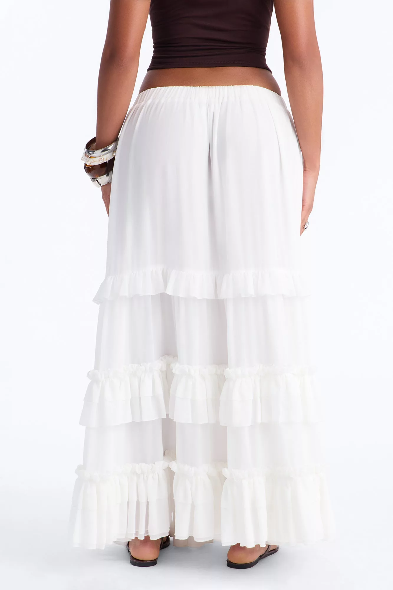 Harmony Chiffon Tiered Maxi Skirt - Ivory