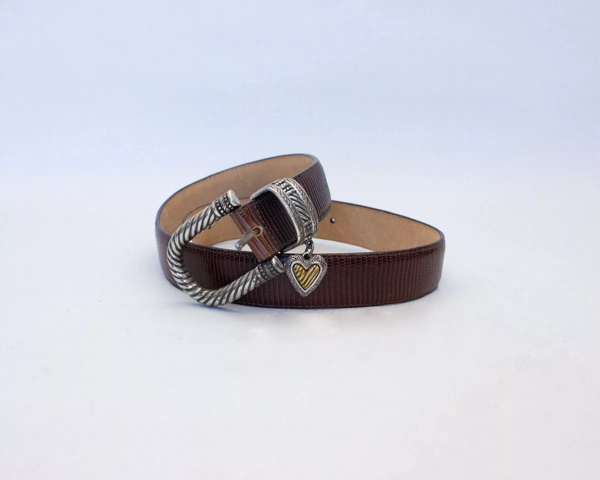 Brighton Belts Brighton Brown Leather Belt Snakeskin Pattern Silver Buckle