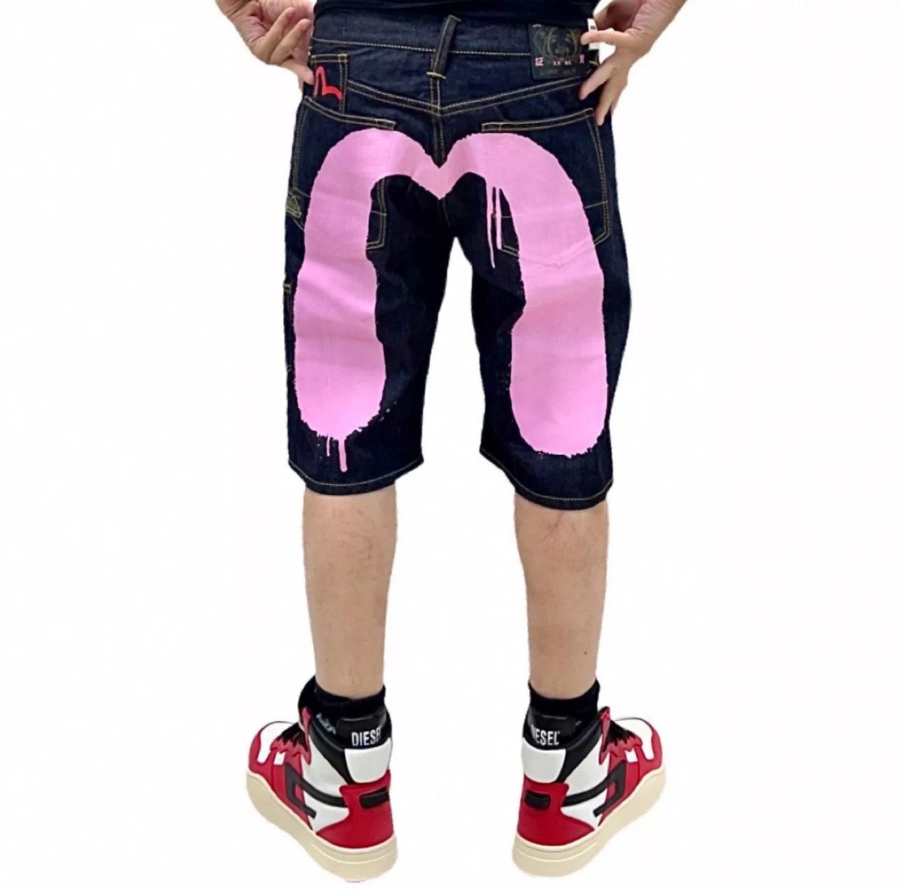 Evisu Shorts Evisu heritage pink denim shorts Black