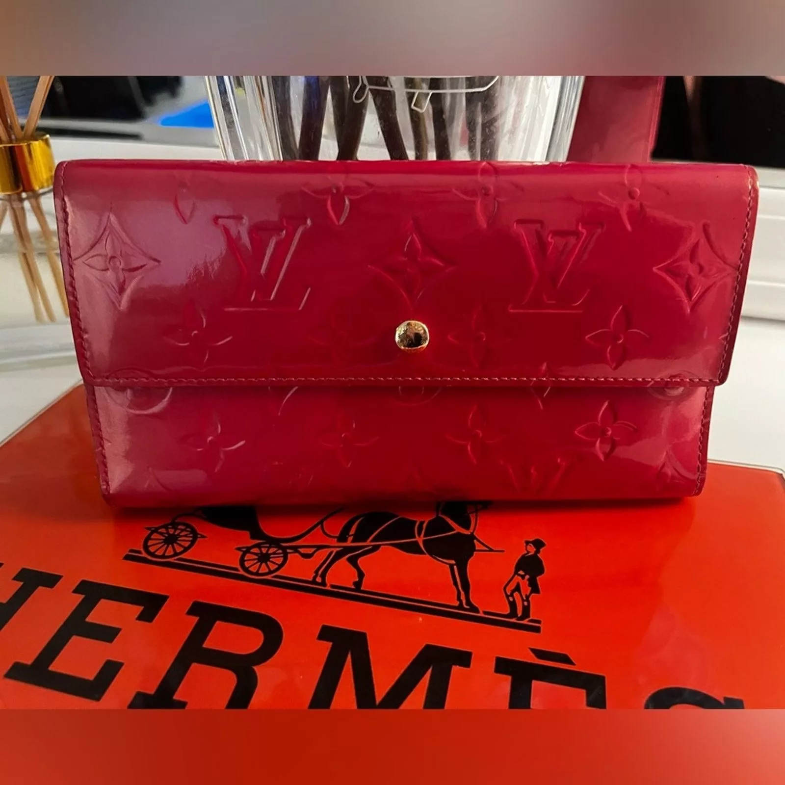 Louis Vuitton Wallets Louis Vuitton Vernis watermelon trifold international wallet Pink