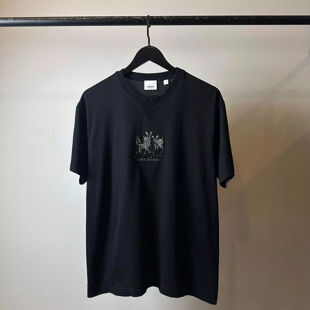 Burberry Short Sleeve T Shirts BURBERRY”UNICON”BLACK T SHIRT Luxury