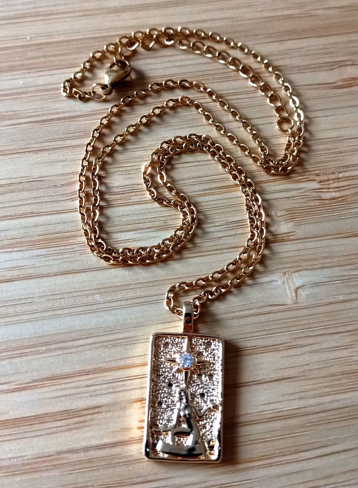Designer Jewelry Watches Designer × Vintage Vintage Engraved Tarot Card Crystal 14K Gold Necklace Unique