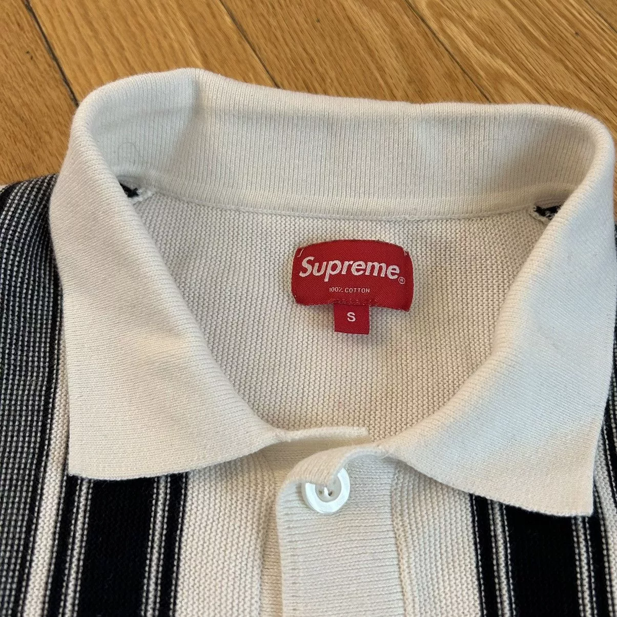 Supreme Polos Supreme Stripe Button Up Polo White Small
