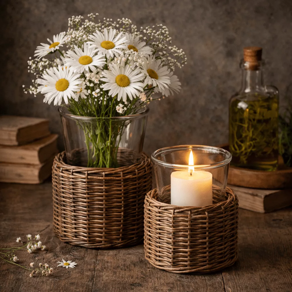 Woven Willow Glass Hurricane Holder - Curated Home Decor