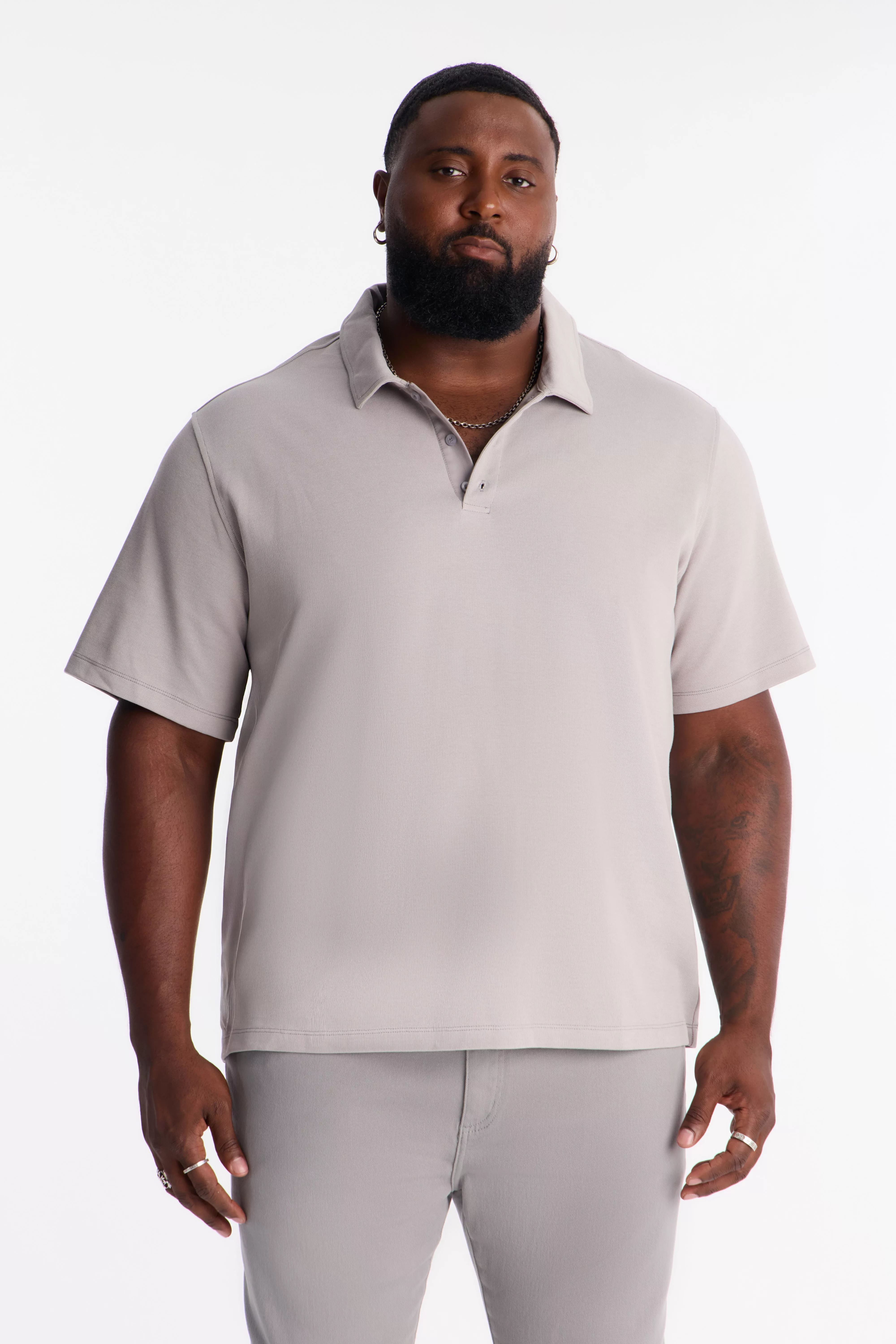 Classic Ribbed Clean Finish Polo - Grey