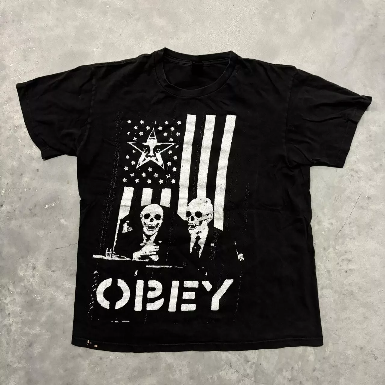 Obey Short Sleeve T Shirts Obey × Vintage Crazy Vintage Y2K/2000s Grunge Cyber Goth Obey Skull Skater Swag Graphic Tee! Black Streetwear