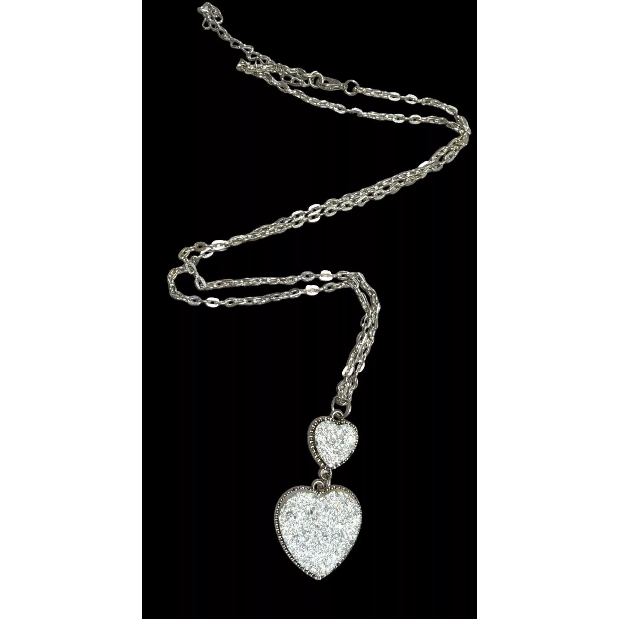 Other Necklaces Other Silver Druzy Double Heart Necklace