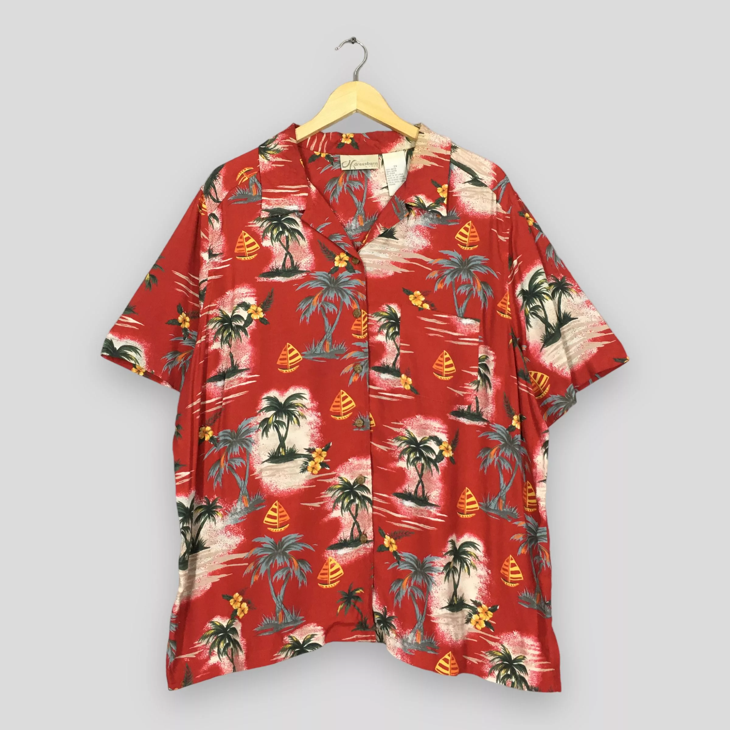 Vintage Button Ups Vintage 90s Aloha Summer Hawaiian Rayon Shirt XXLarge Red