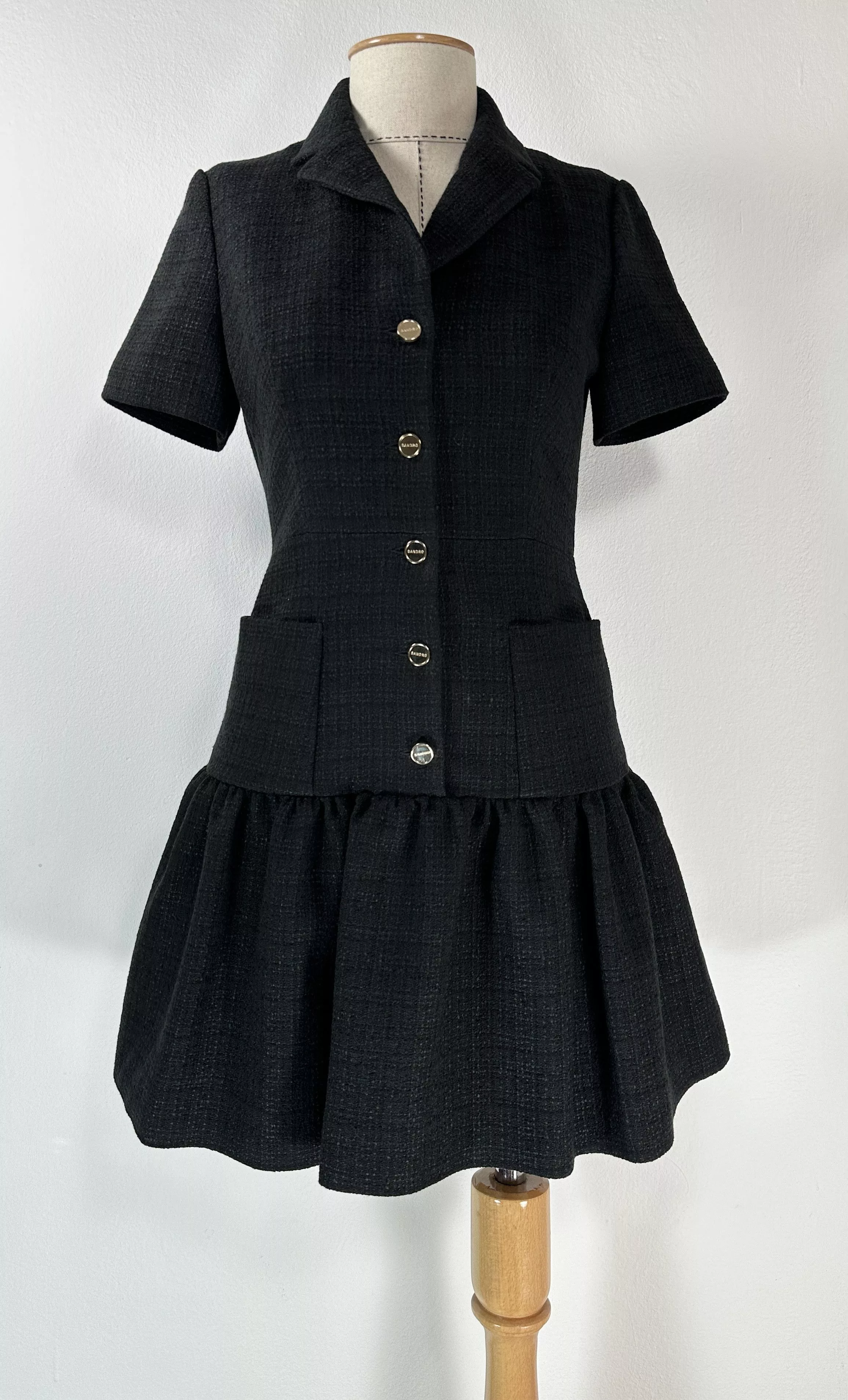 Sandro Mini Dresses Sandro Short Tweed Dress Black