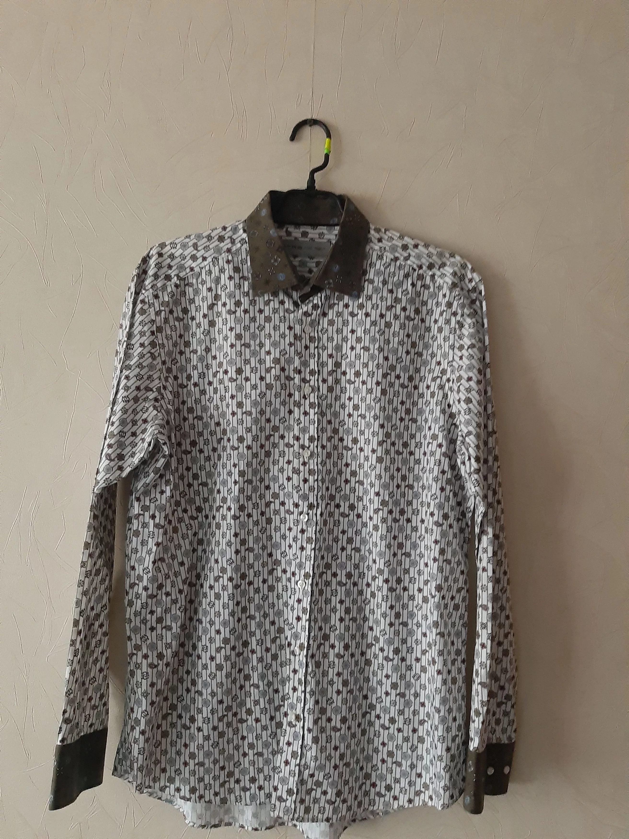 Etro Shirts Button Ups Etro 42 All Over Print Pattern Long Sleeve Button up shirt White Luxury