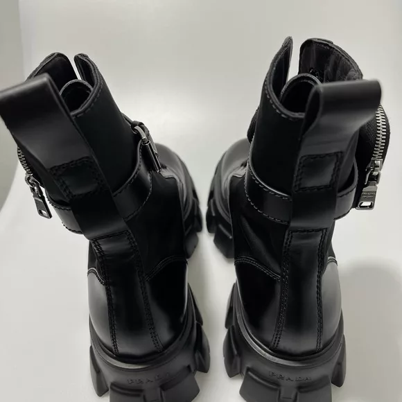 Prada Boots Prada Monolith Lug-Sole Leather Combat Boots Black Men’s UK