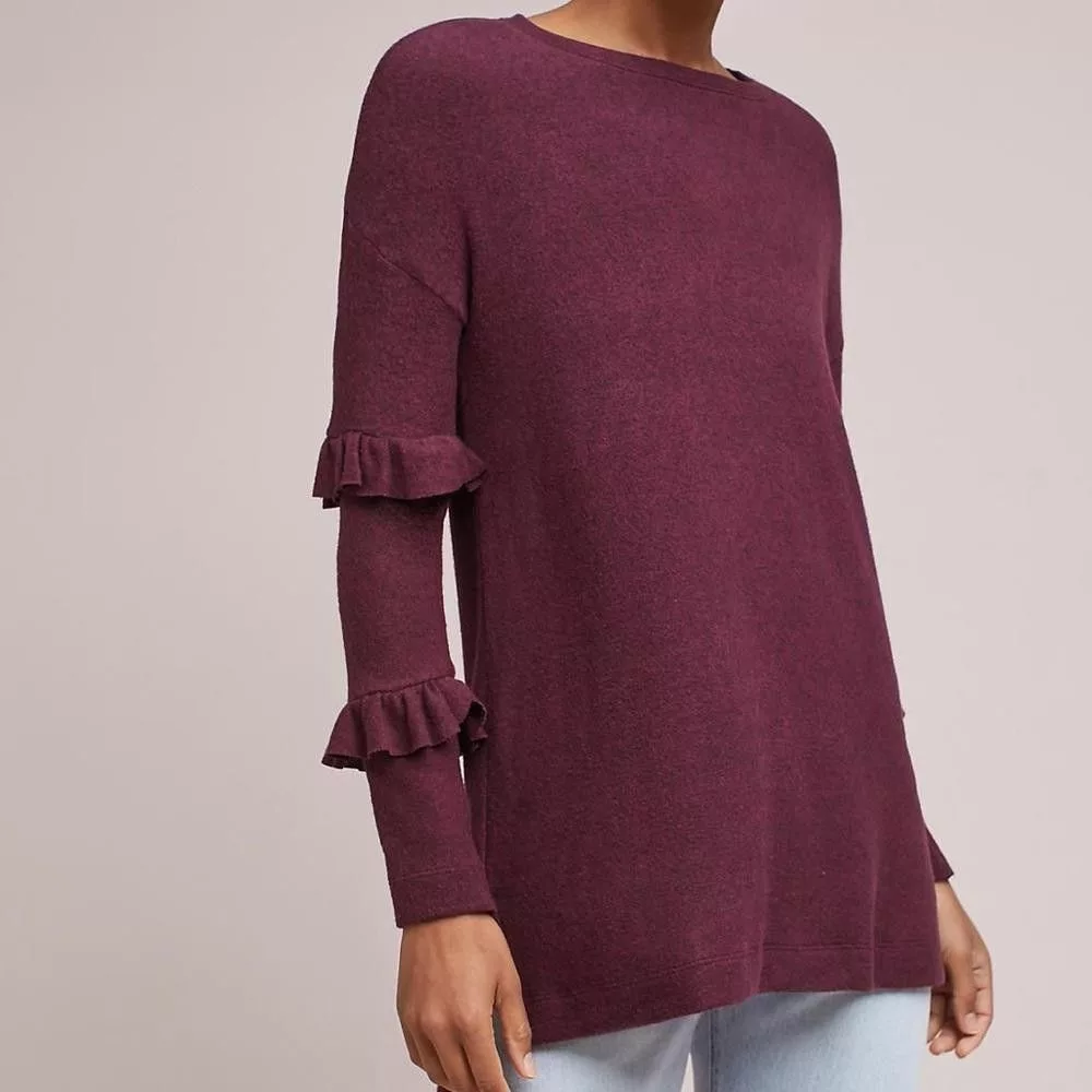 Anthropologie Sweaters Anthropologie Postmark Cora Burgundy Ruffle Sleeve Top Small Purple