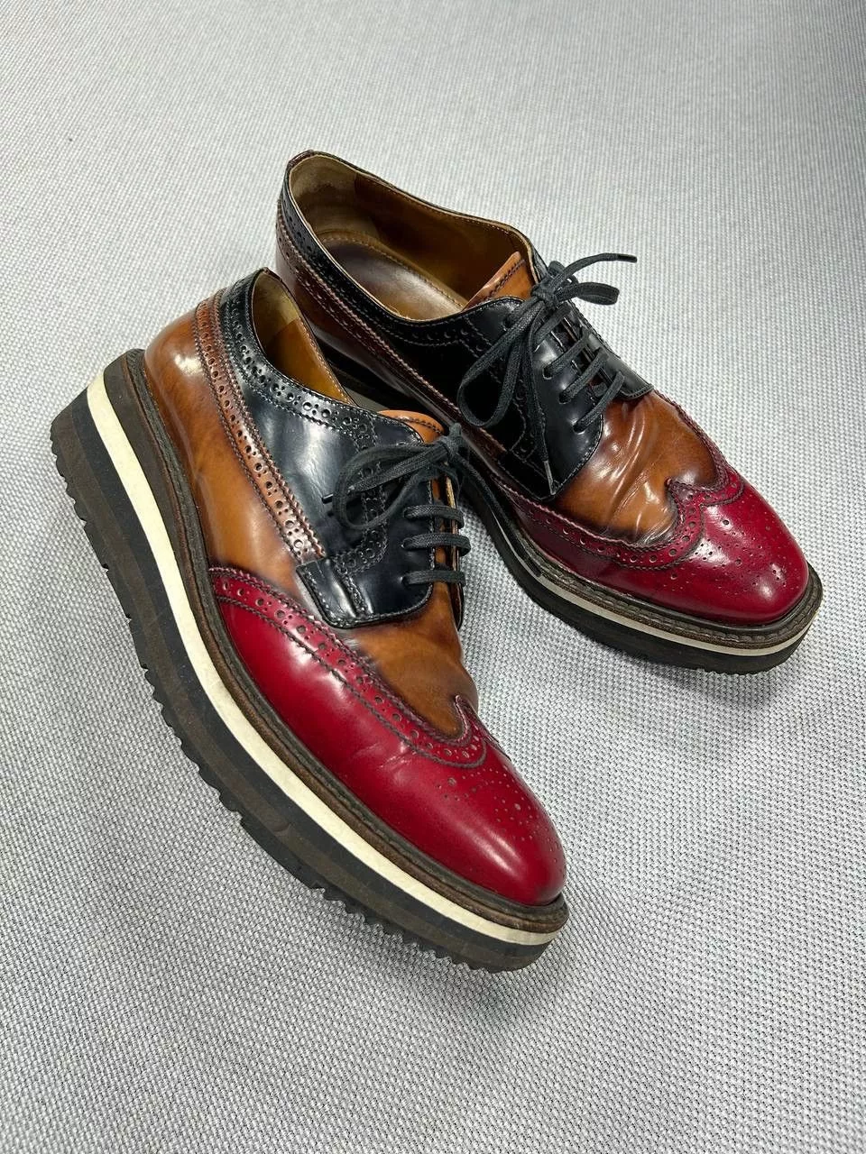 Prada Casual Leather Shoes Prada Platform Derby Shoes Red