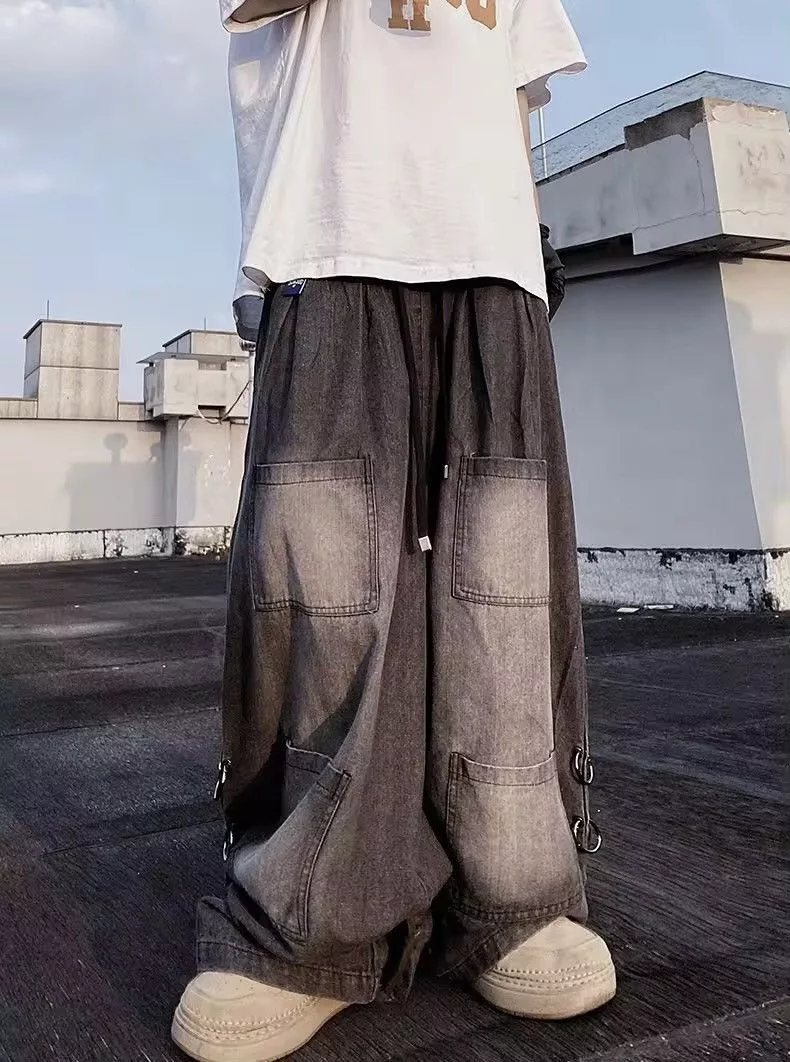 Jean Denim Oversized Pocket Retro Baggy Jeans Gray