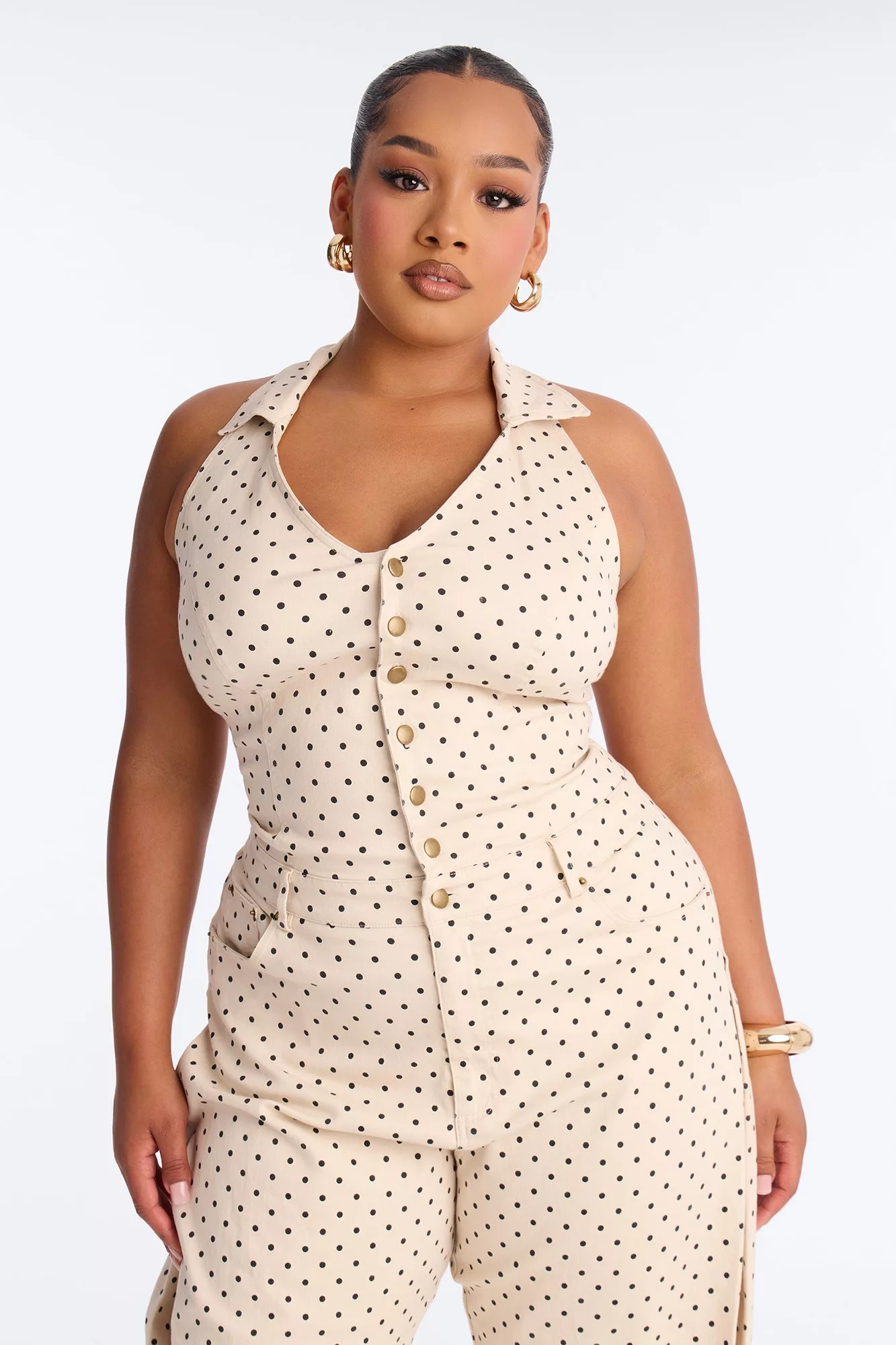 Bella Polka Dot Barrel Jumpsuit - Cream