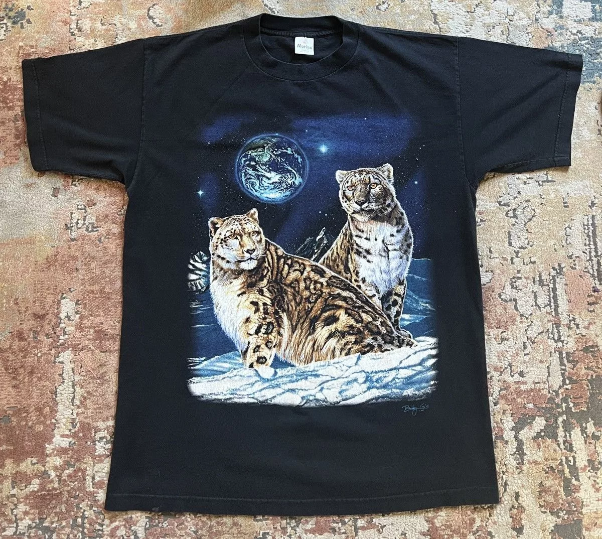 Vintage Short Sleeve T Shirts Vintage snow leopard tee Blue