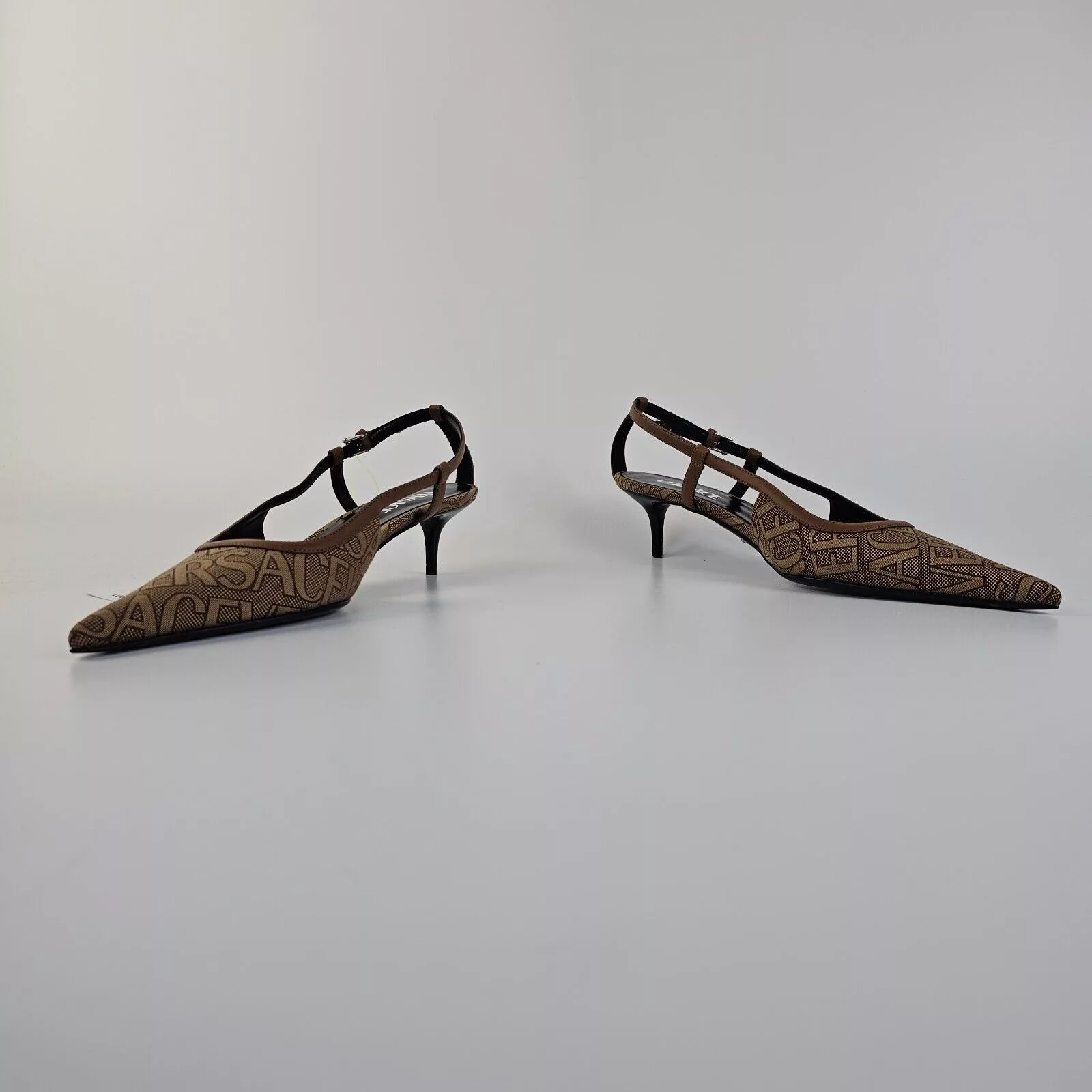 Versace Heels Versace Greca 45mm Beige Slingback Pumps New