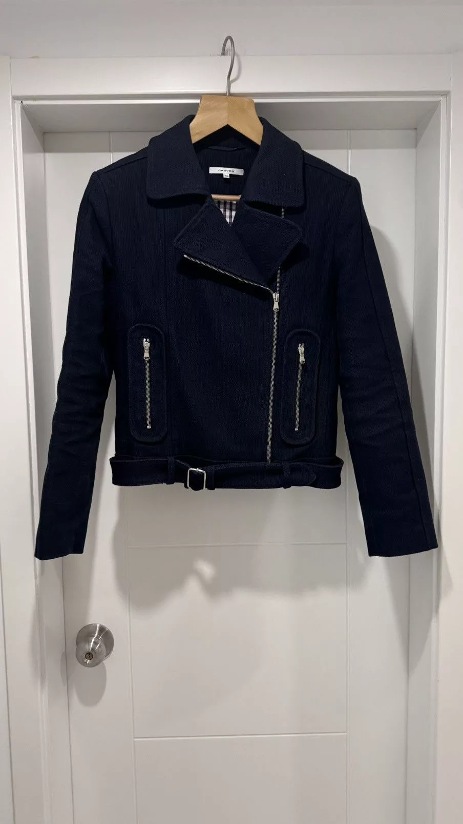 Carven Denim Jackets Carven Canvas Cotton Biker Jacket Blue