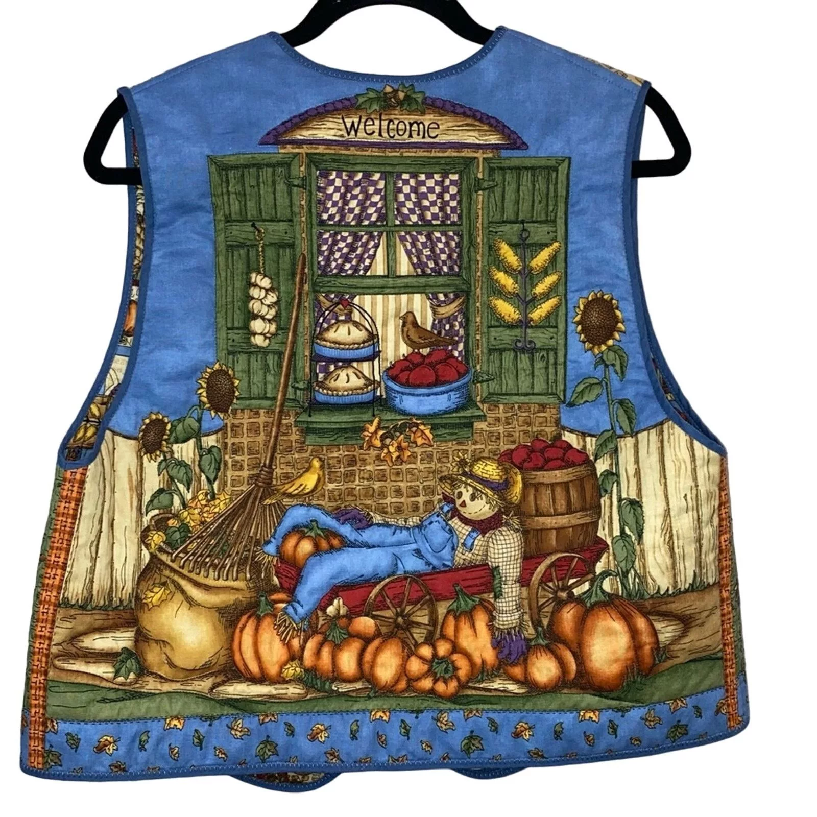 Handmade Vests Handmade Scarecrow Pumpkin Fall Reversible Vest Blue