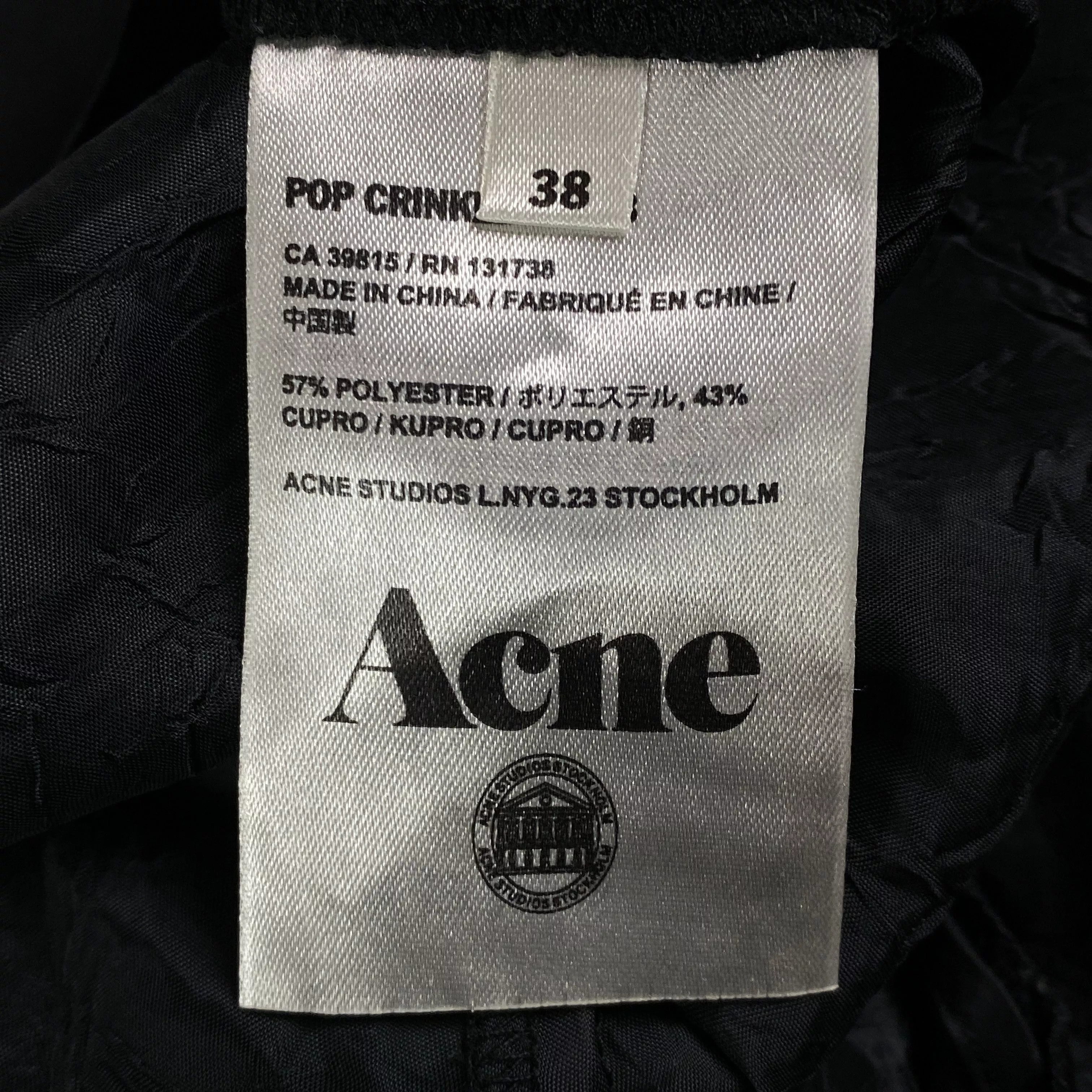 Acne Studios Pants Acne Studios Womens Dress Pants Acne Size 38 Polyester Black Luxury