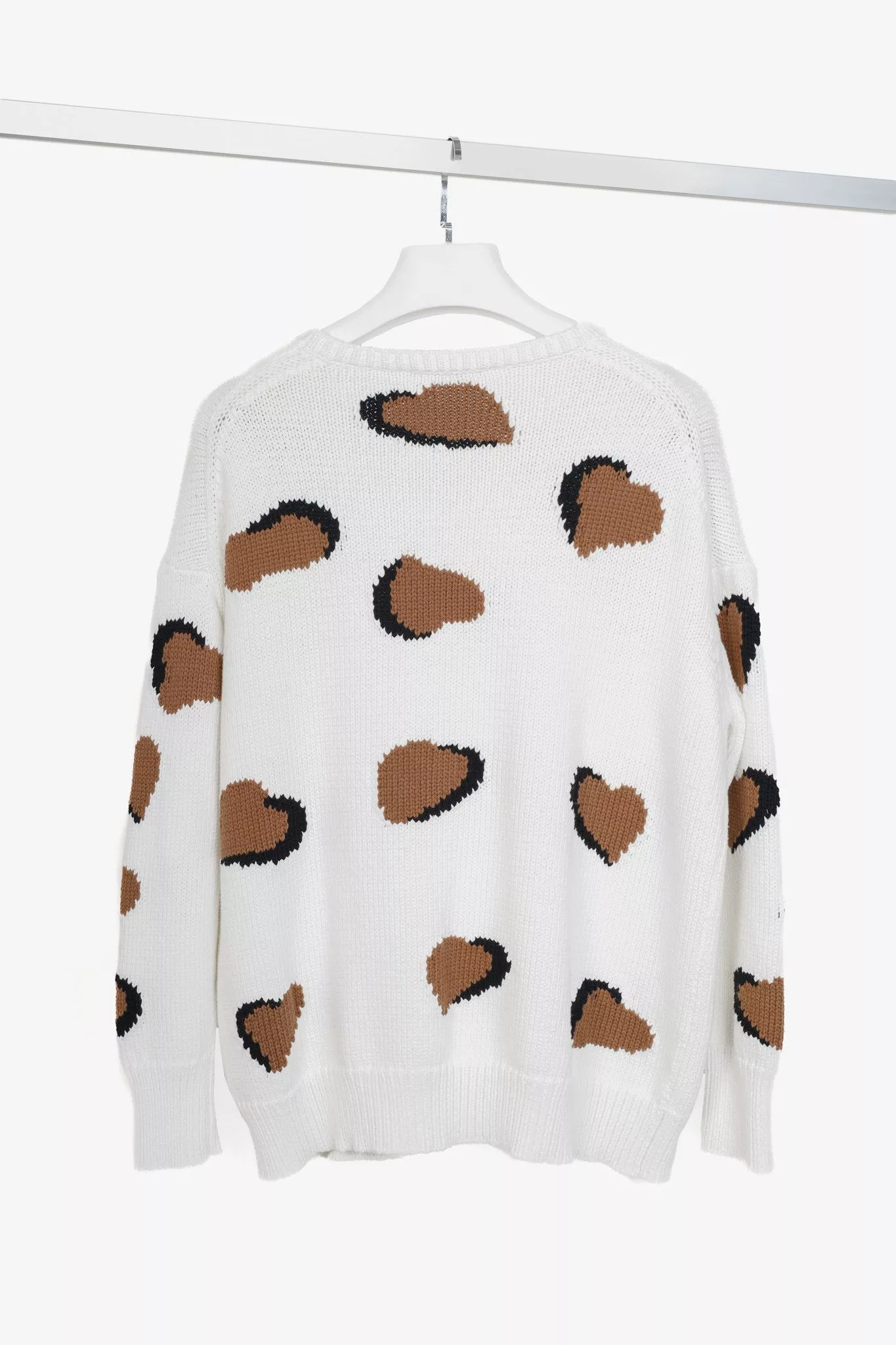 Luisa Cerano Sweaters Luisa Cerano Cream Brown Animal Heart Print Pullover Multi