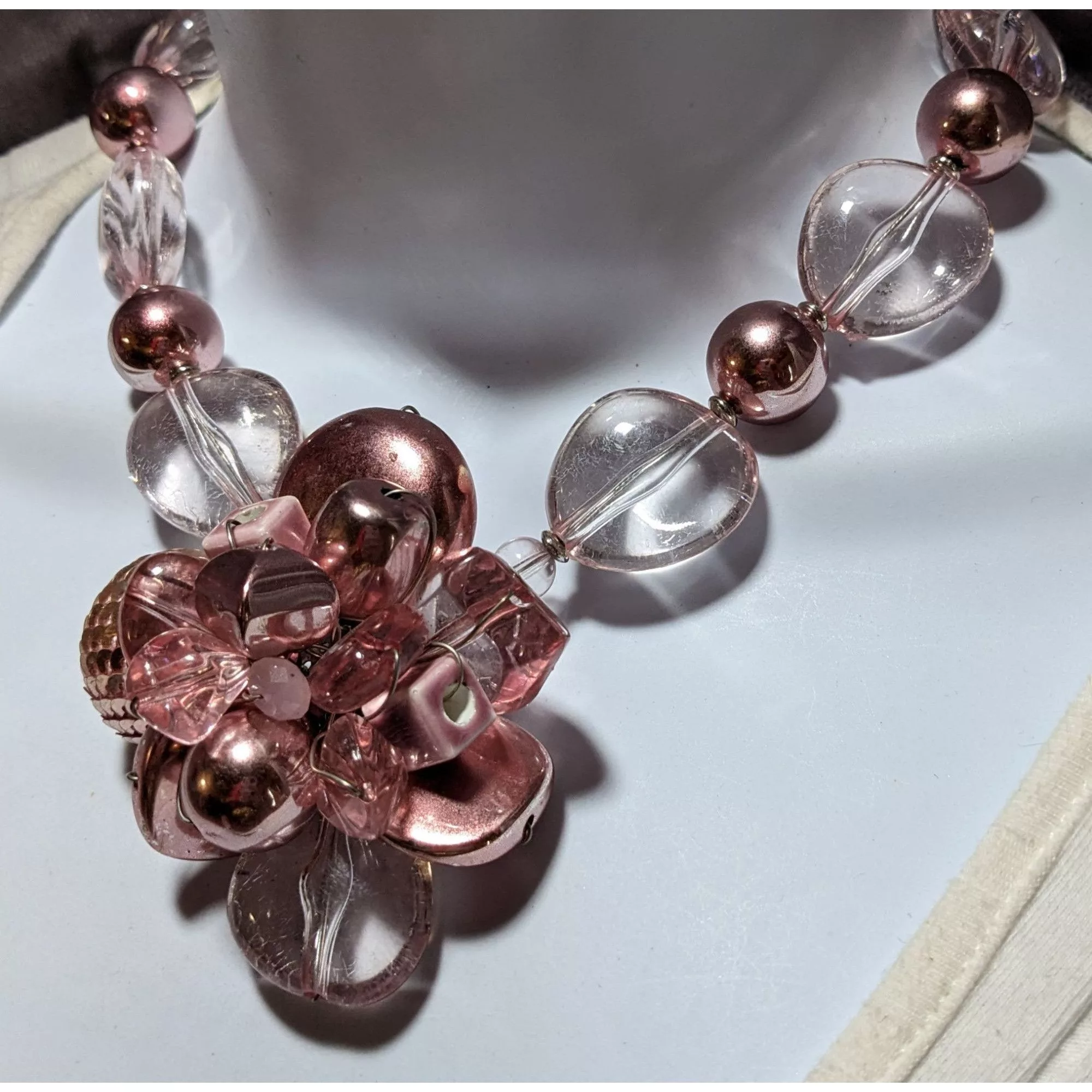 Other Necklaces Other Pink Metallic Floral Statement Necklace