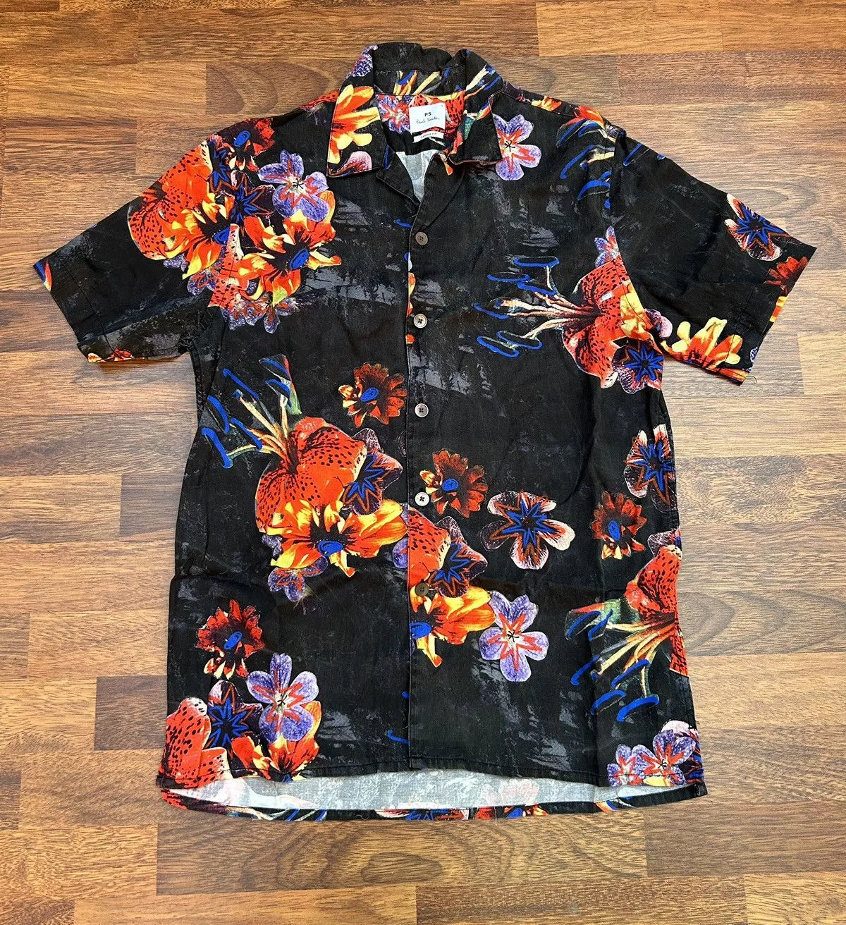 Paul Smith Shirts Button Ups PS Paul Smith Floral Print Open Collar Vacation Shirt Multi