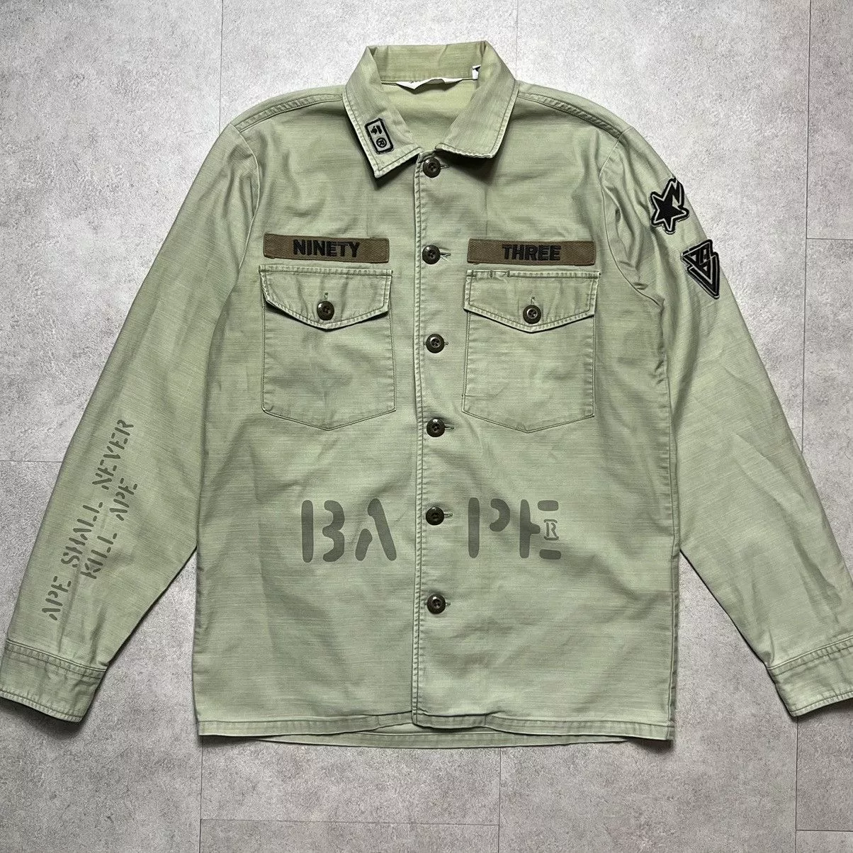 Bape Shirts Button Ups Bape Ninety Three Army Military Shirts Brown