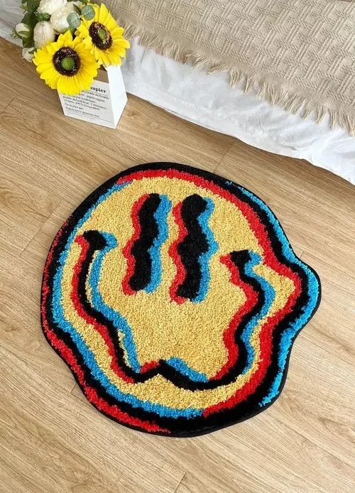 Other Miscellaneous Other 3D Trippy Smiling Face Handmade Soft Rugs Multi