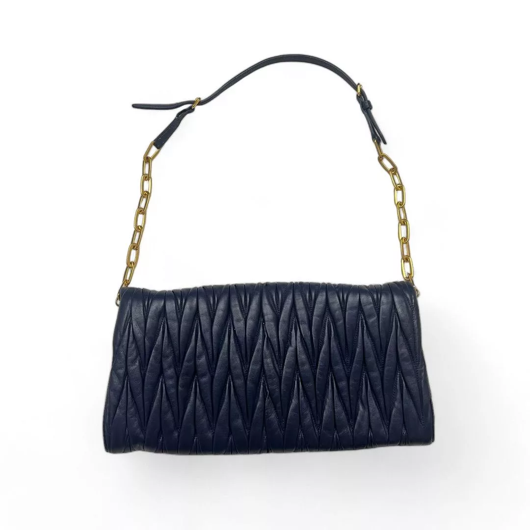 Miu Miu Handle Bags Miu Miu - Matelasse Shoulder Bag Navy Leather Blue