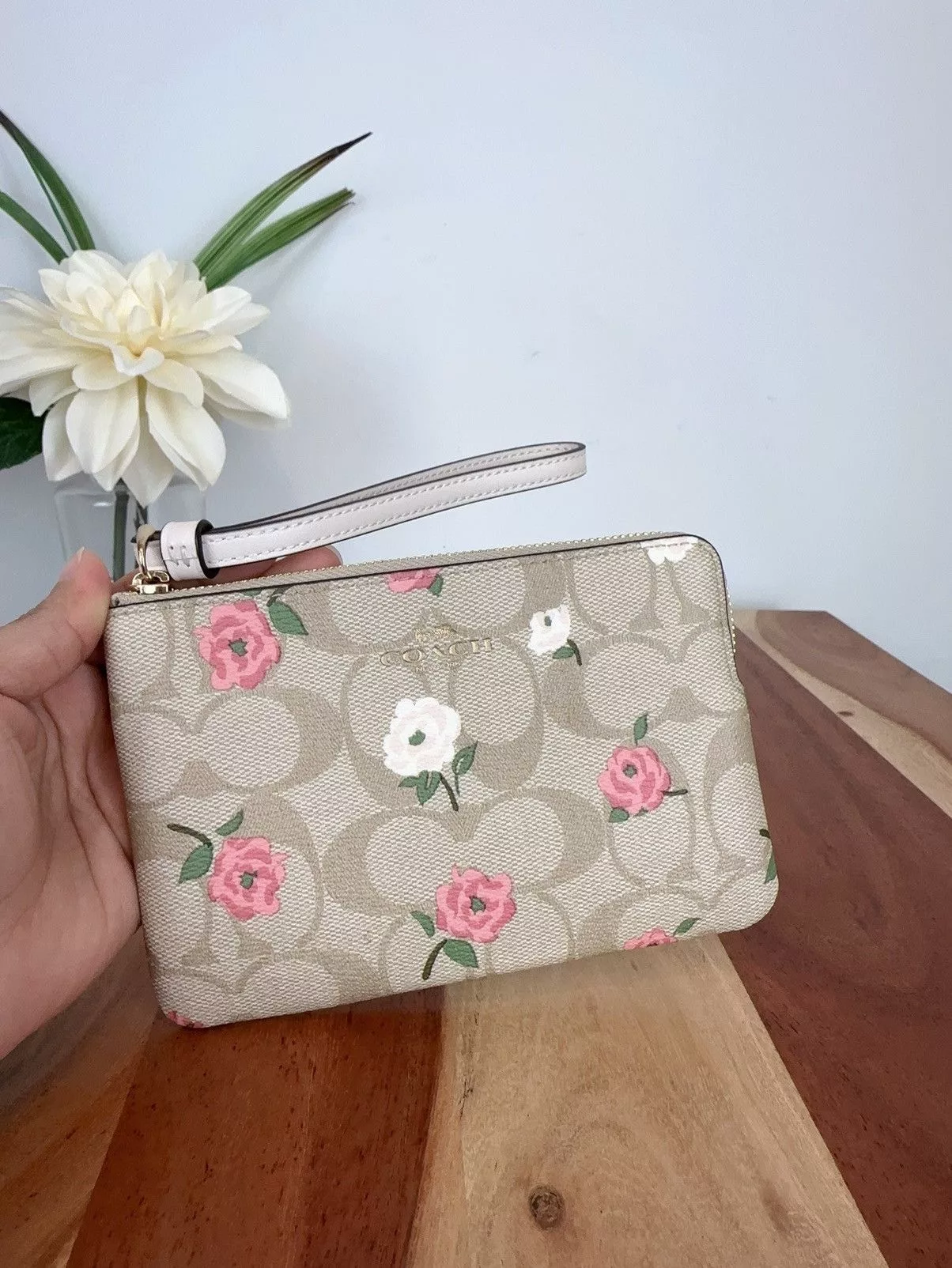Coach Wallets Coach Corner Zip Wristlet In Signature Canvas W Floral Print Multi