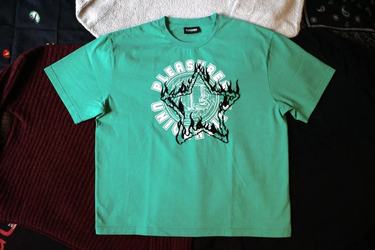 Pleasures Short Sleeve T Shirts Pleasures University Heavyweight Tee Green