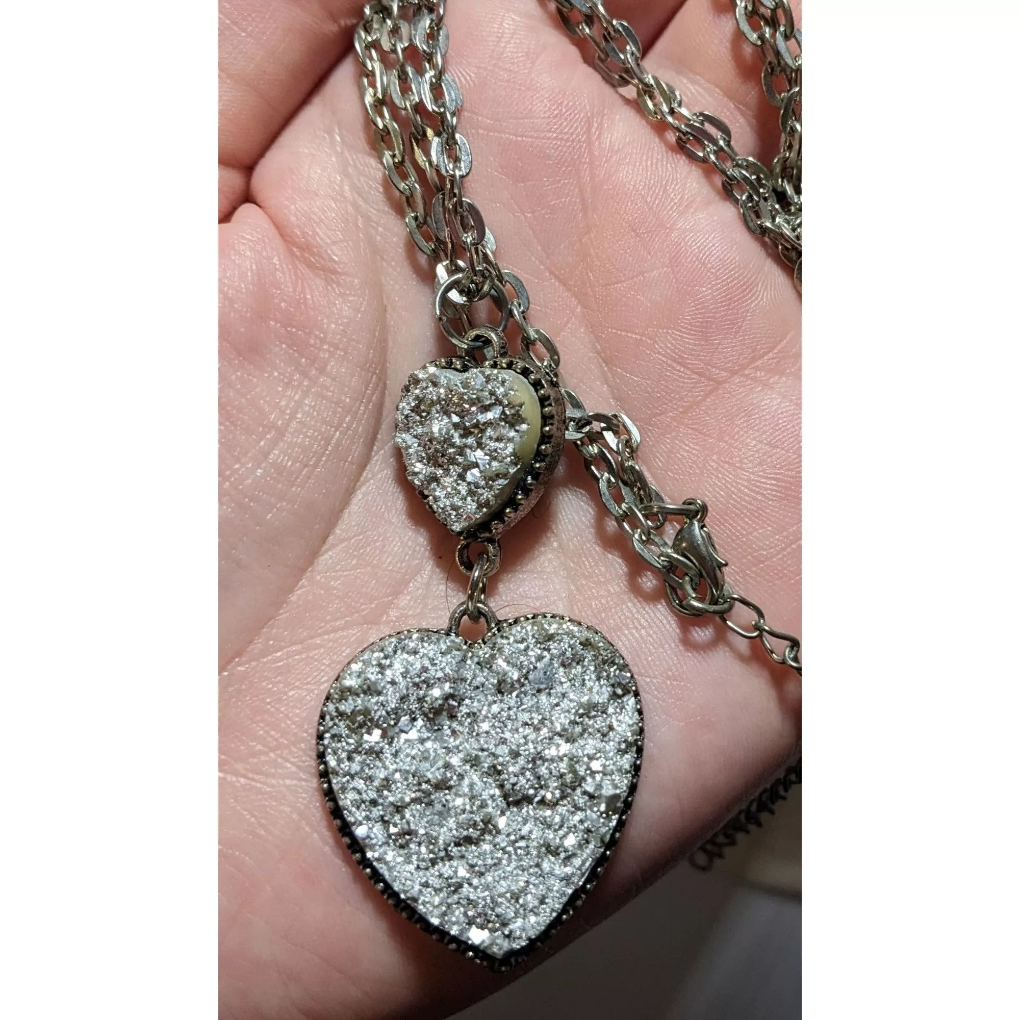 Other Necklaces Other Silver Druzy Double Heart Necklace