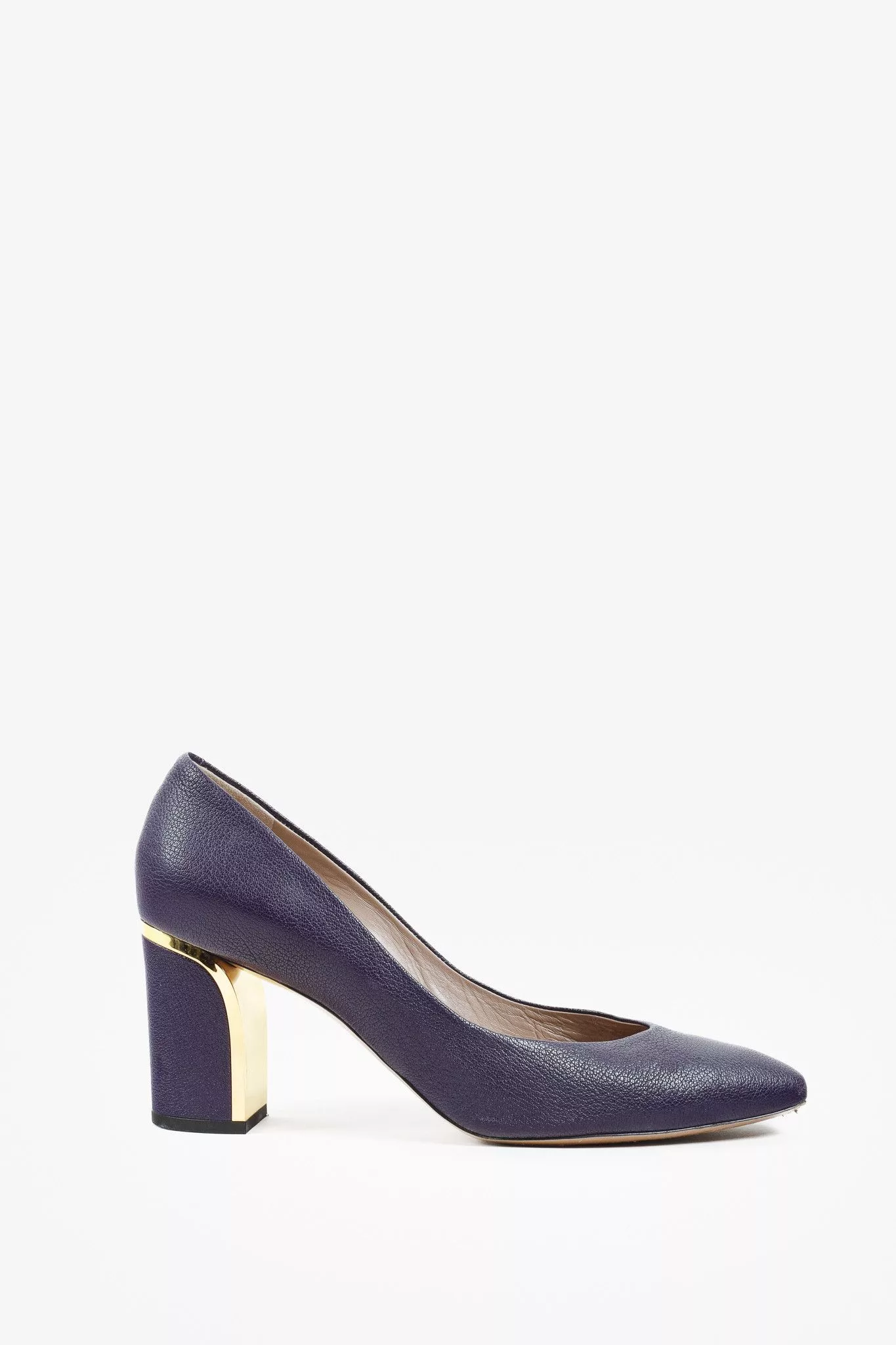 Chloe Heels Chloe Purple Leather Curved Metal Pumps