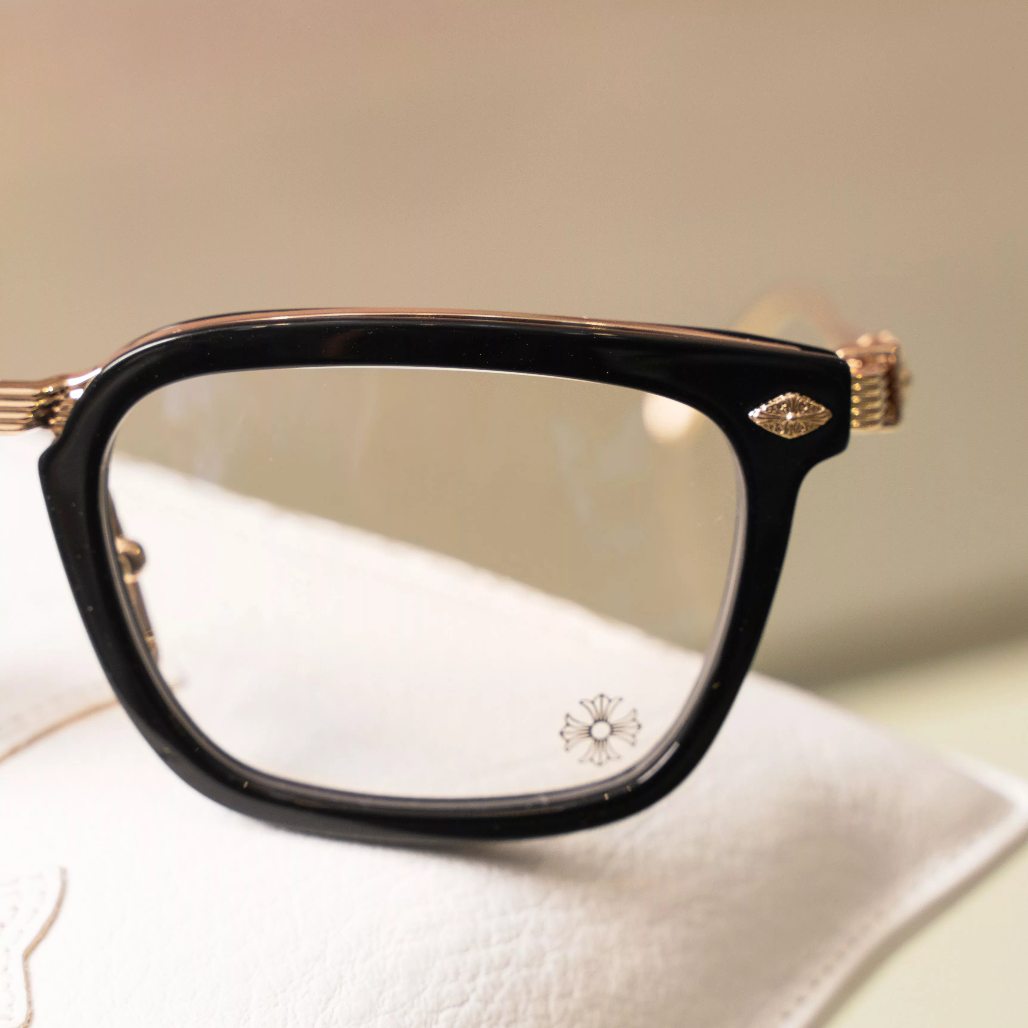 Chrome Hearts Glasses CHROME HEARTS OVERPOKED BLACK PLASTIC/GOLD PLATED